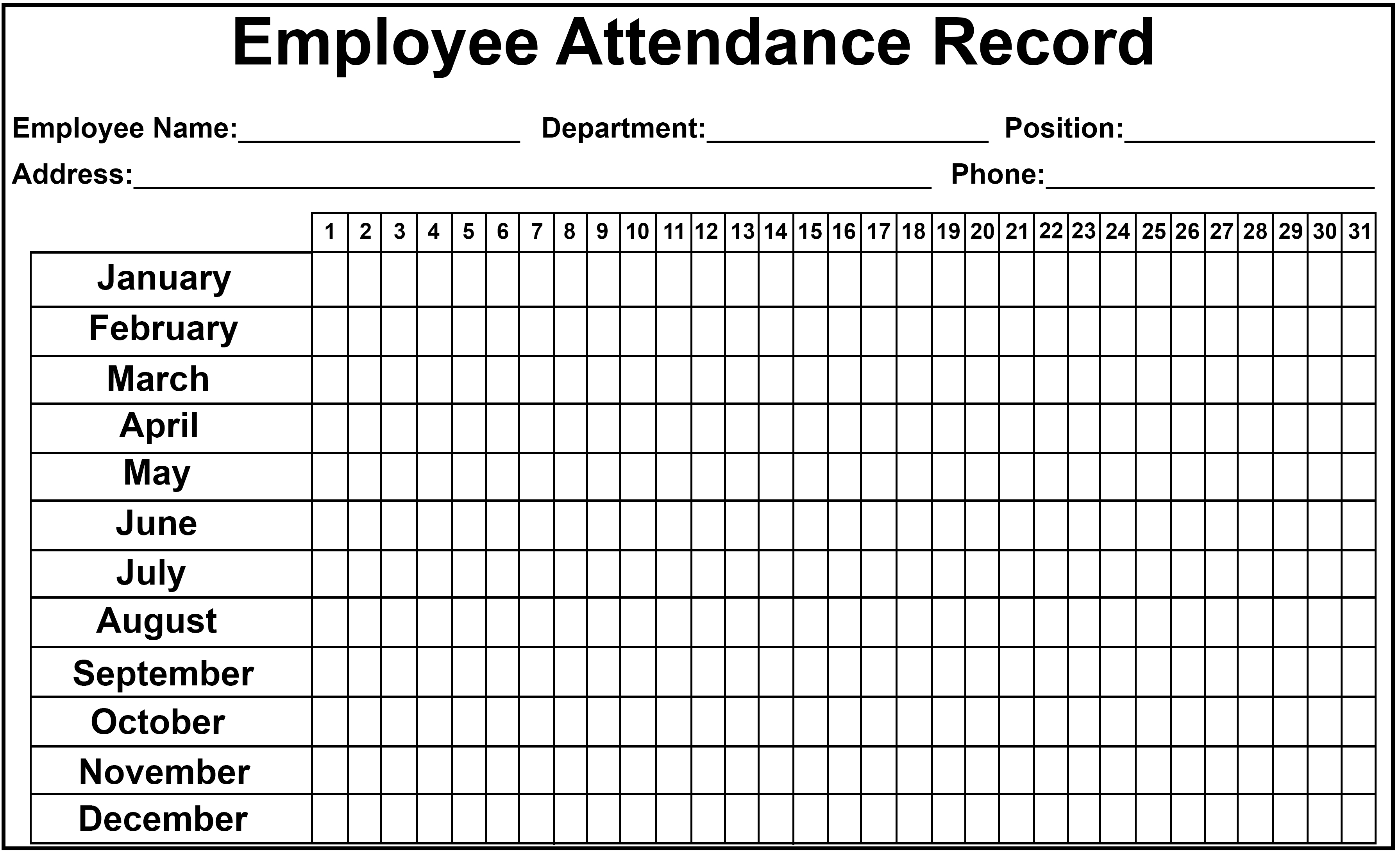 Free Monthly Attendance Template Calendar Template Printable