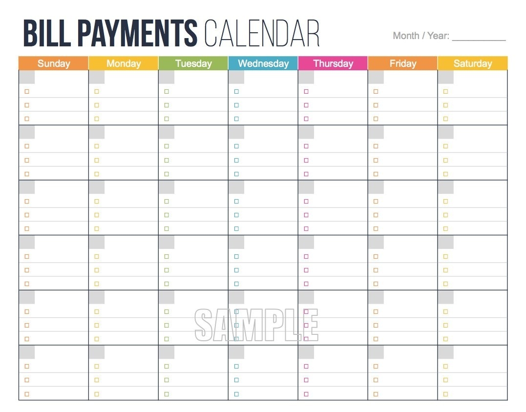 Free Printable Bill Calendar Pdf