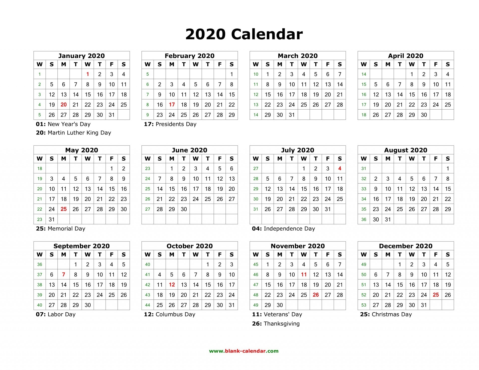 002 Printable Word Yearly Calendar Holidays Blank Top 2020-2020 Calendar With Holidays South Africa