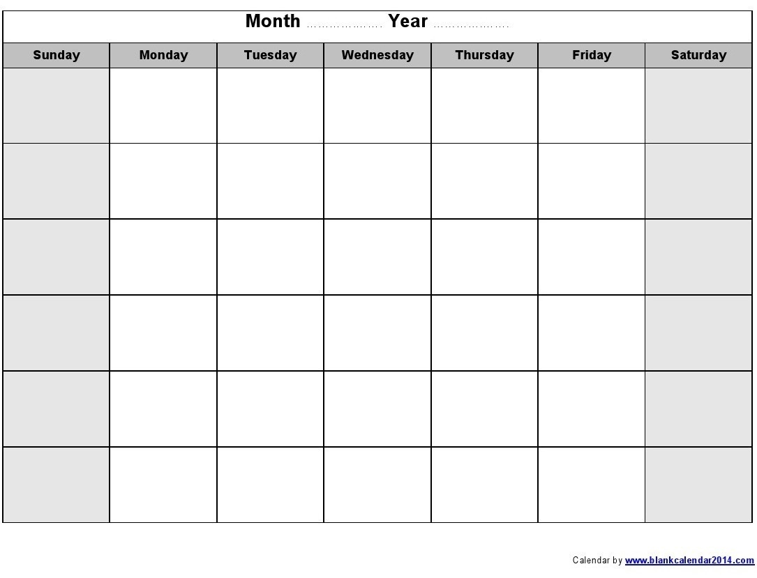 Monthly Monday To Friday Calendar Calendar Template Printable