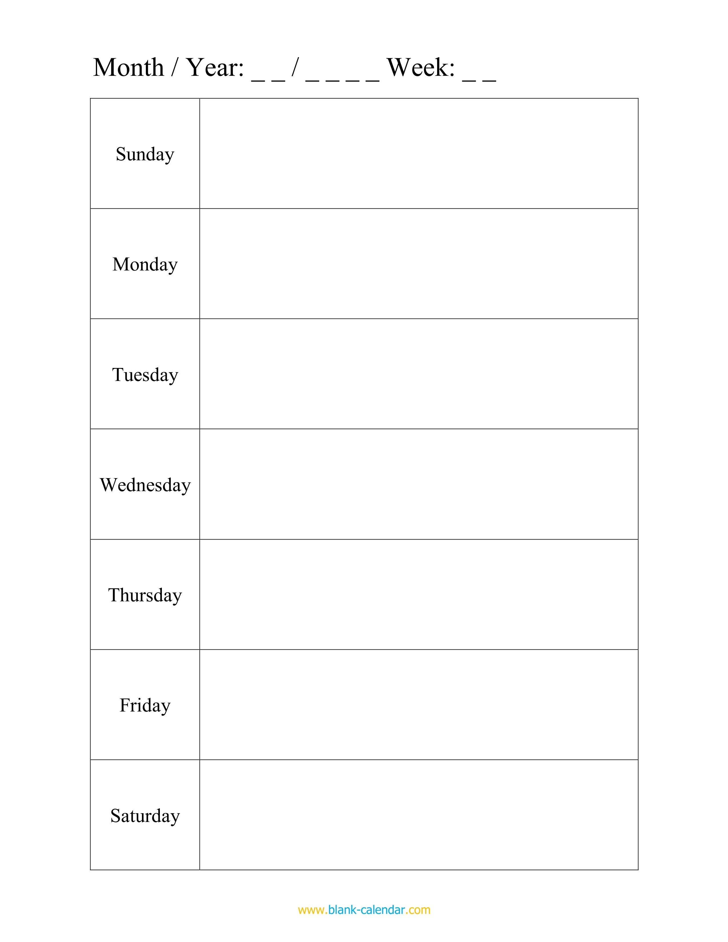 Monday Through Friday Planning Template Calendar Template Printable