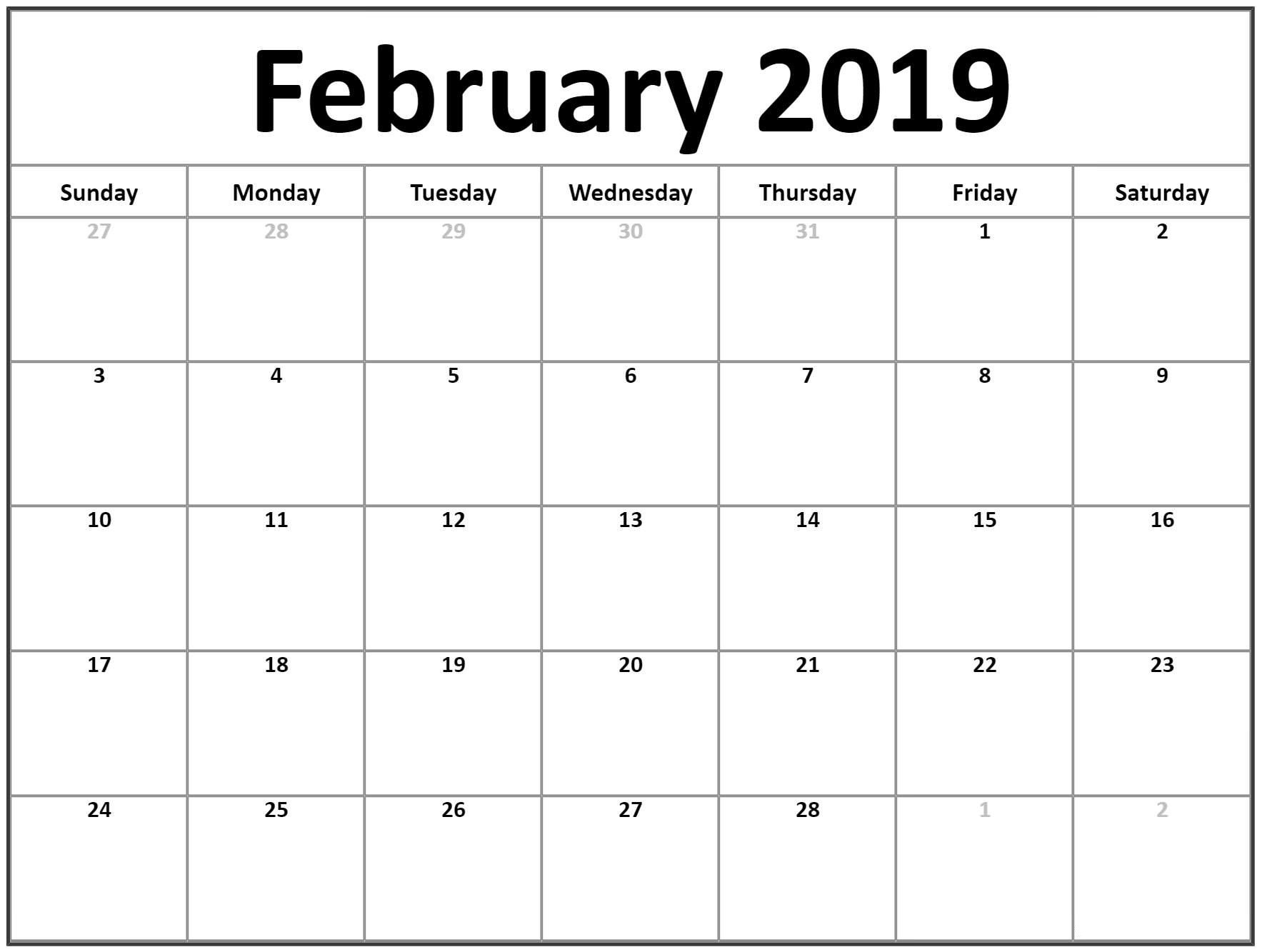 019 Template Ideas Free Printable February Editable Calendar-Free Calendar Template Printable 201
