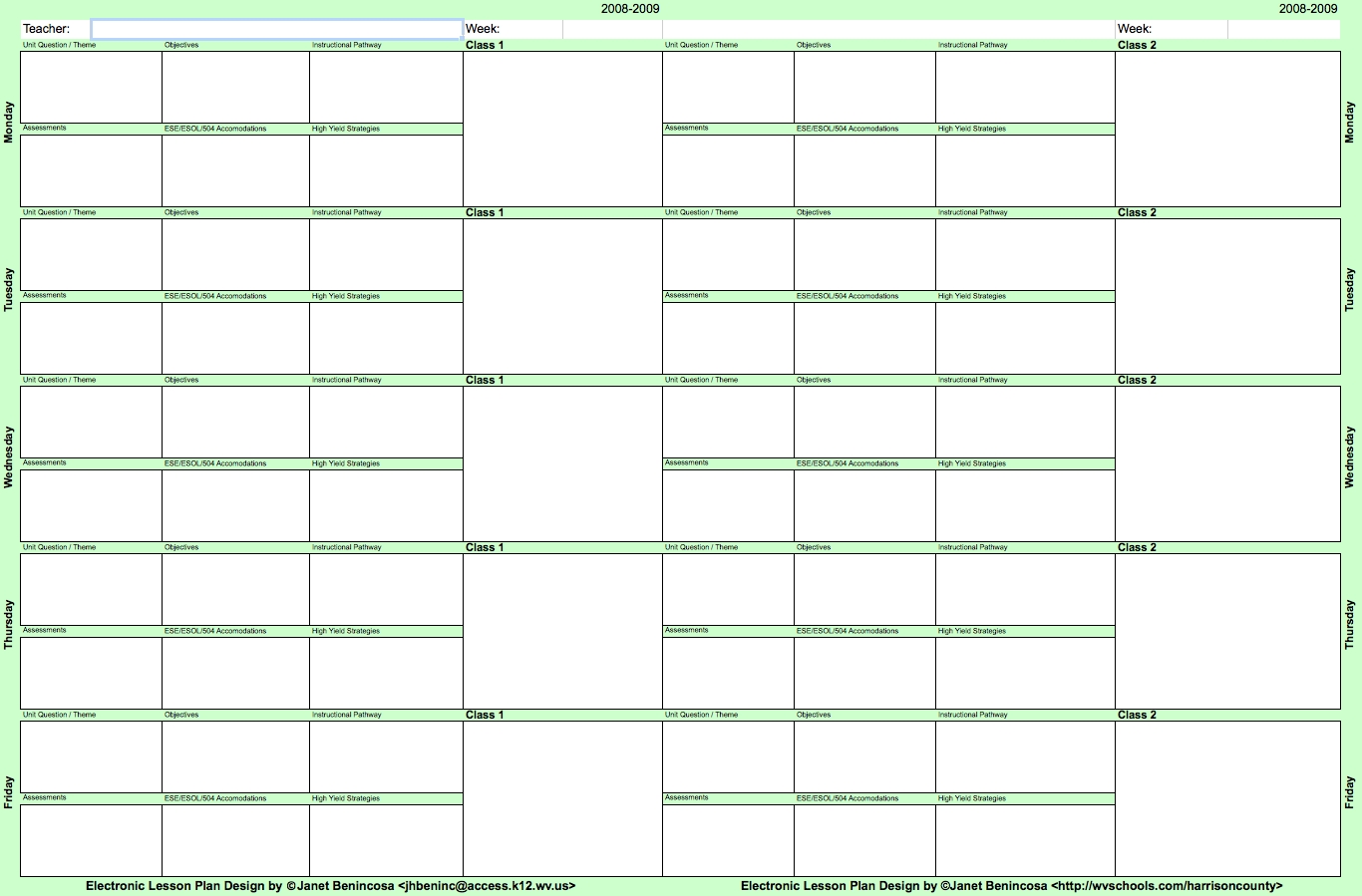 Blank Lesson Plan Calendar Template | Calendar Template Printable