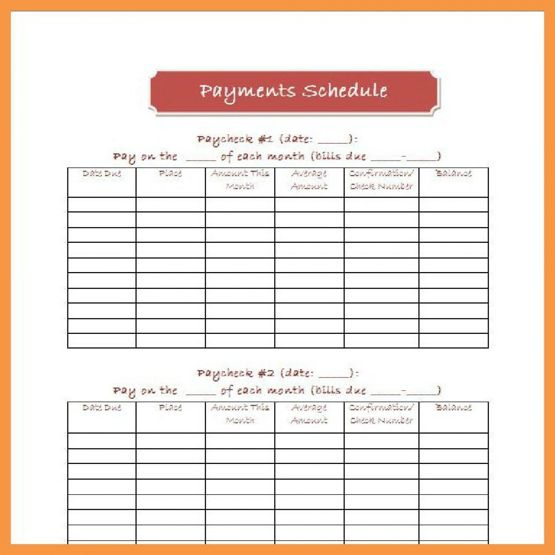 Monthly Bill Payment Schedule Pdf Calendar Template Printable