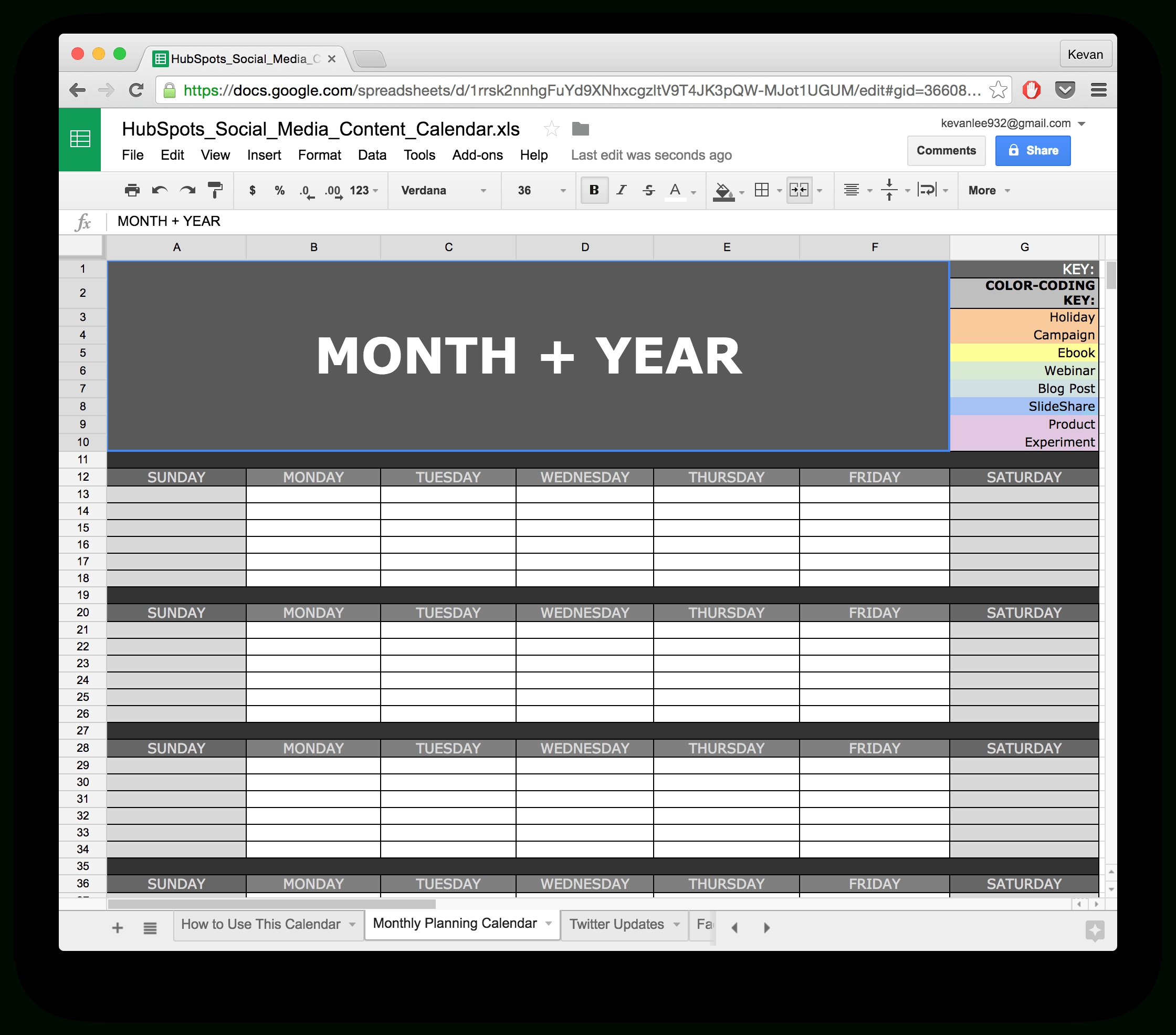 Google Sheets Marketing Calendar Template