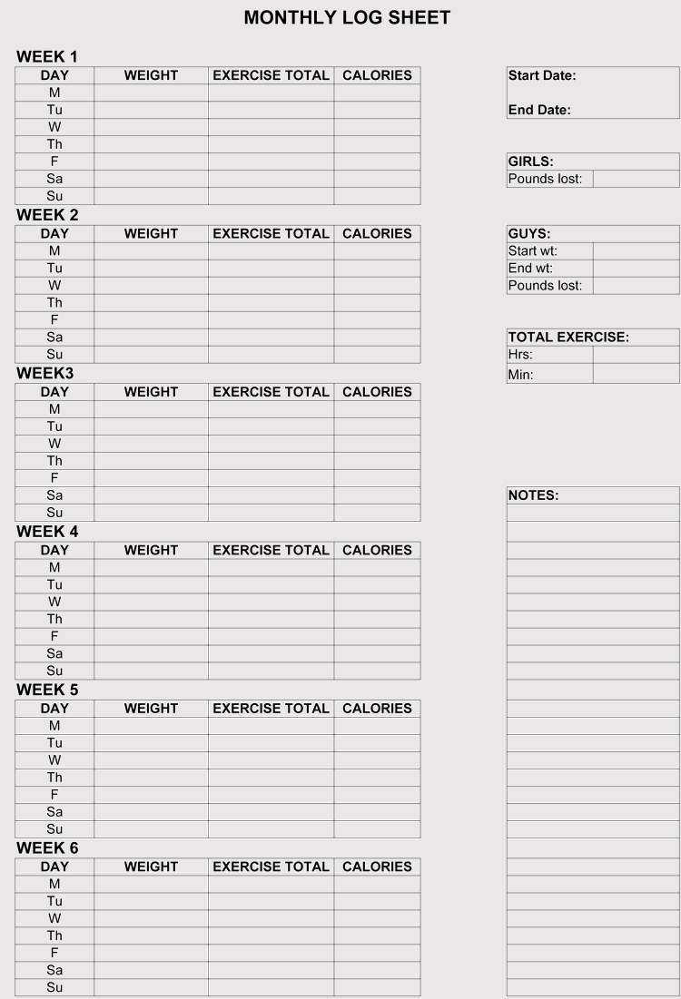 12+ Blank Workout Log Sheet Templates To Track Your Progress-Monthly Sign Up Sheet Templates