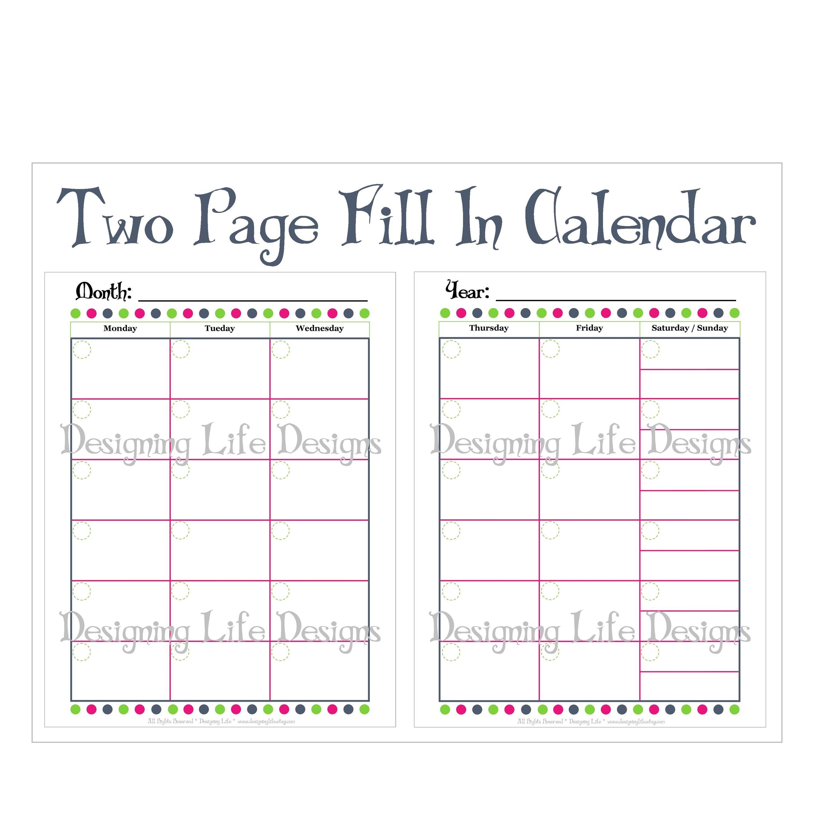 12 Images Of Two-Page Monthly Calendar Template Blank-Free Printable 2 Page Calendar Blank