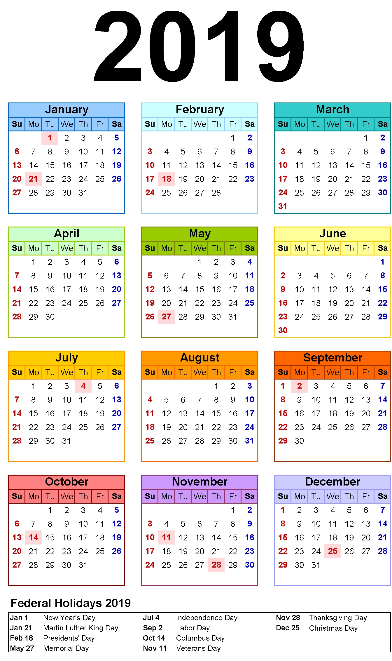 12 Month Calendar In One Page #2019Calendar-Printable 18 Month Blank Calendar