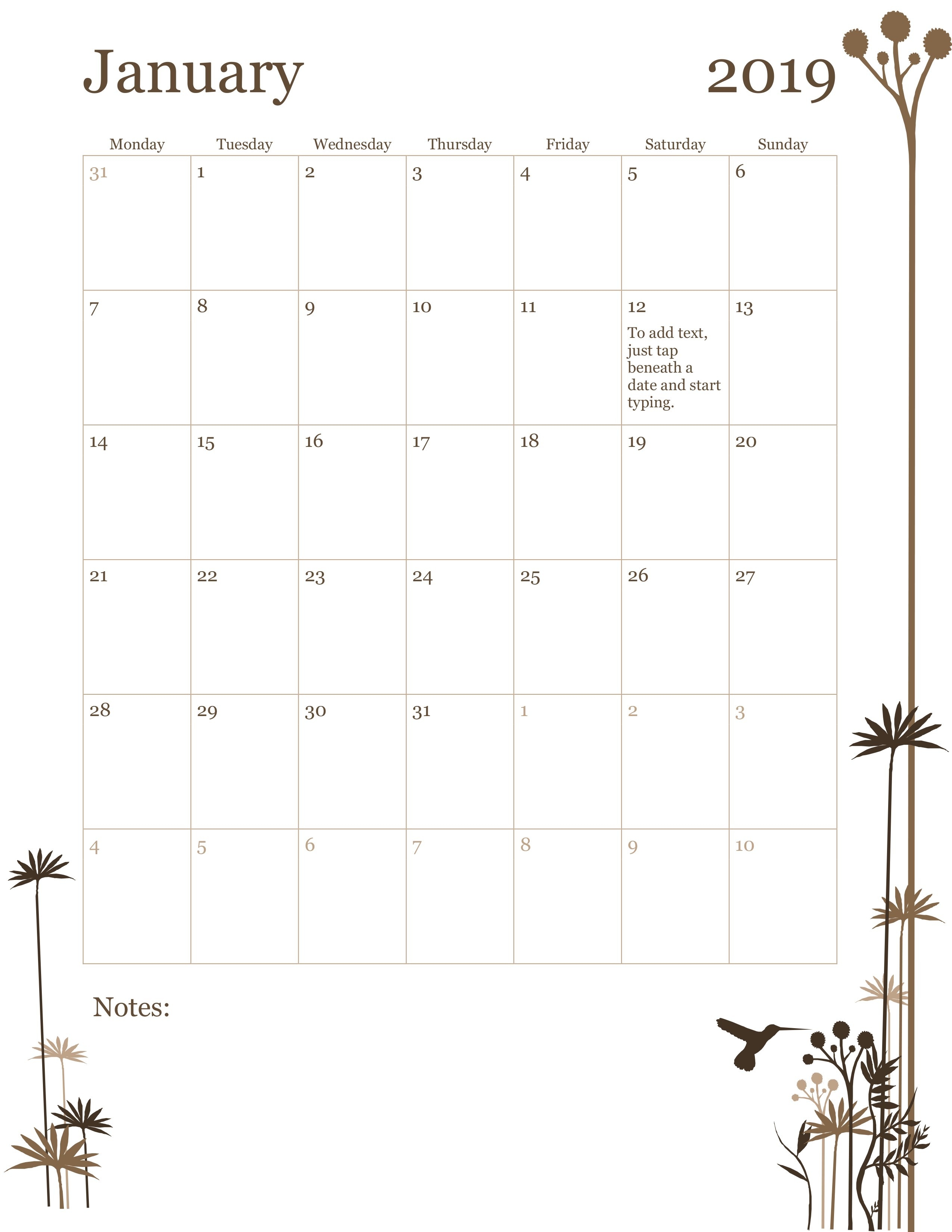 12-Month Calendar (Mon-Sun)-Monday Friday Monthly Calendar Template