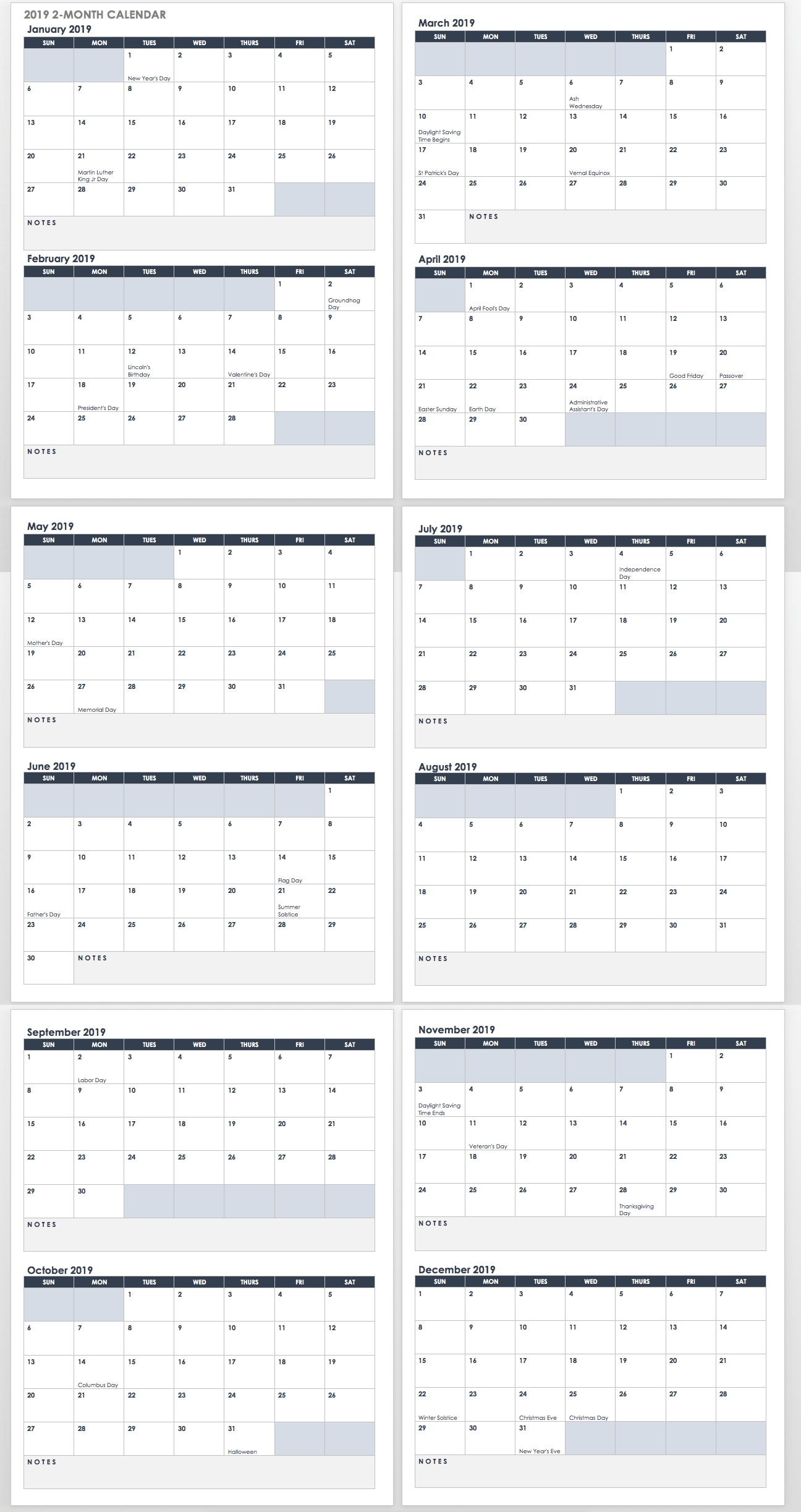 15 Free Monthly Calendar Templates | Smartsheet-Two Blank Monthly Calendar Templates
