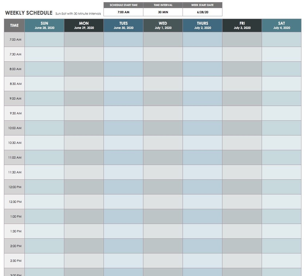 15 Free Weekly Calendar Templates | Smartsheet-One Week Calendar Printable Blank