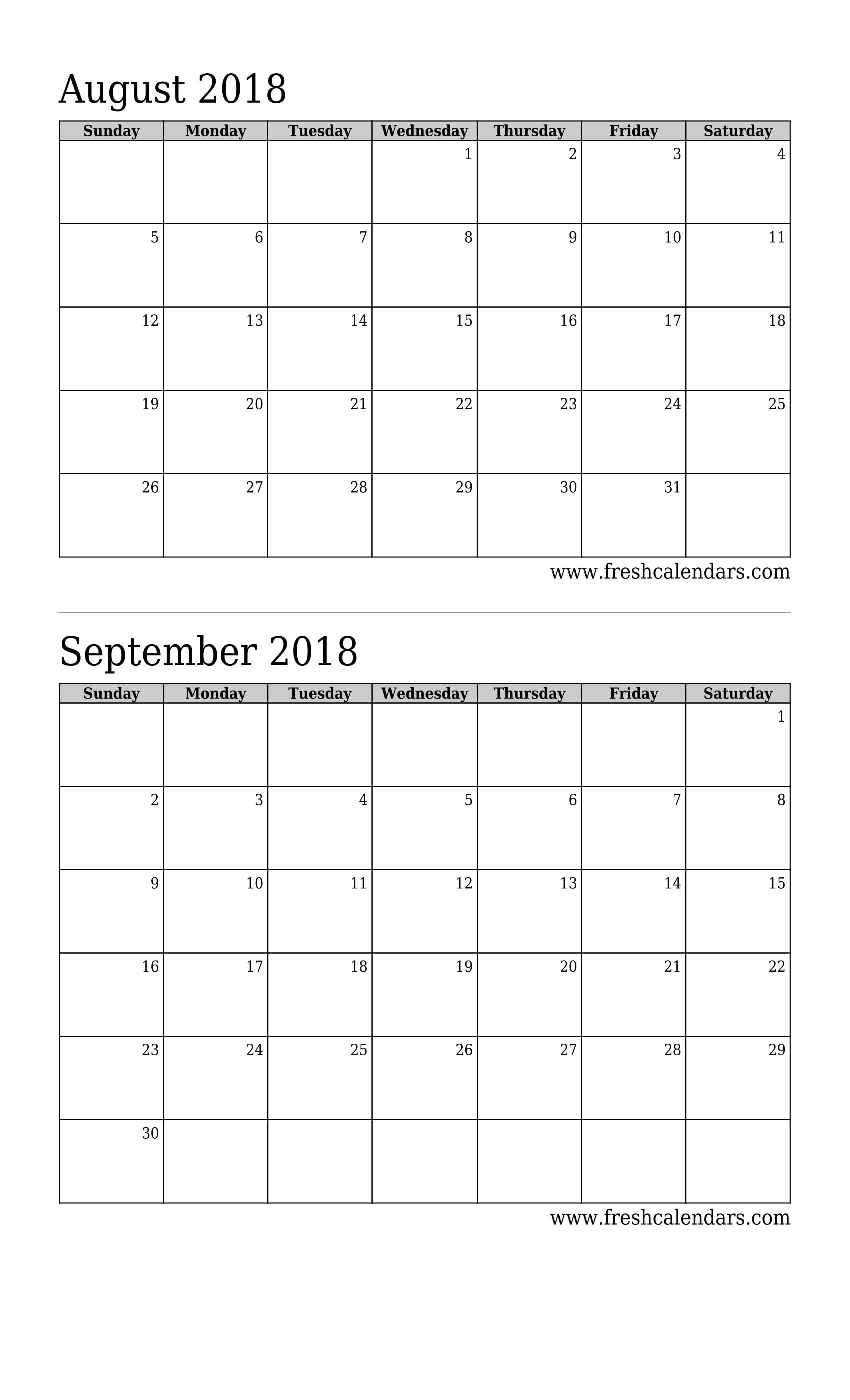 2 Month Calendar August September 2019 • Printable Blank-2 Month Blank Calendar Template