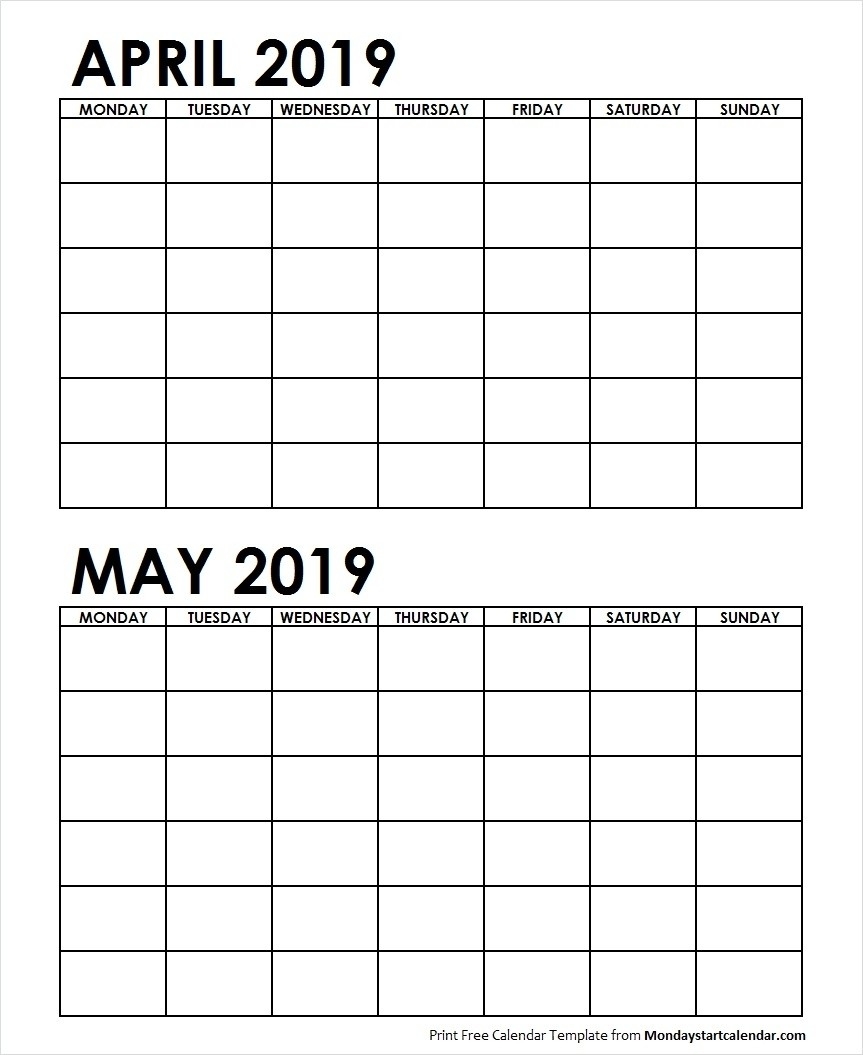 2 Month Printable Calendar April May 2019 | Calendar Design-2 Month Calendar Template Printable