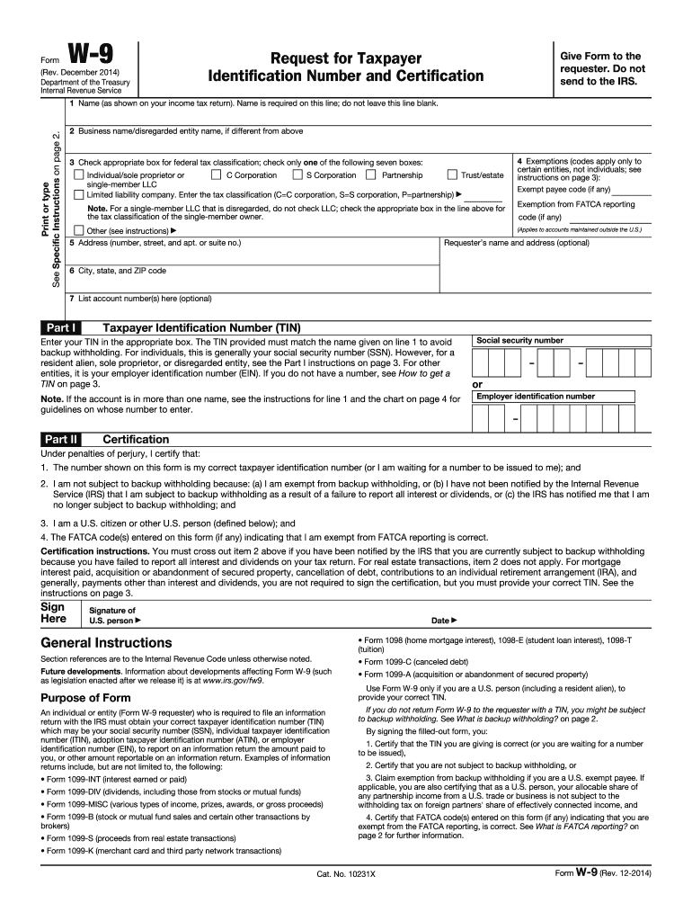 2014 Form Irs W-9 Fill Online, Printable, Fillable, Blank-Blank Tax Forms W9