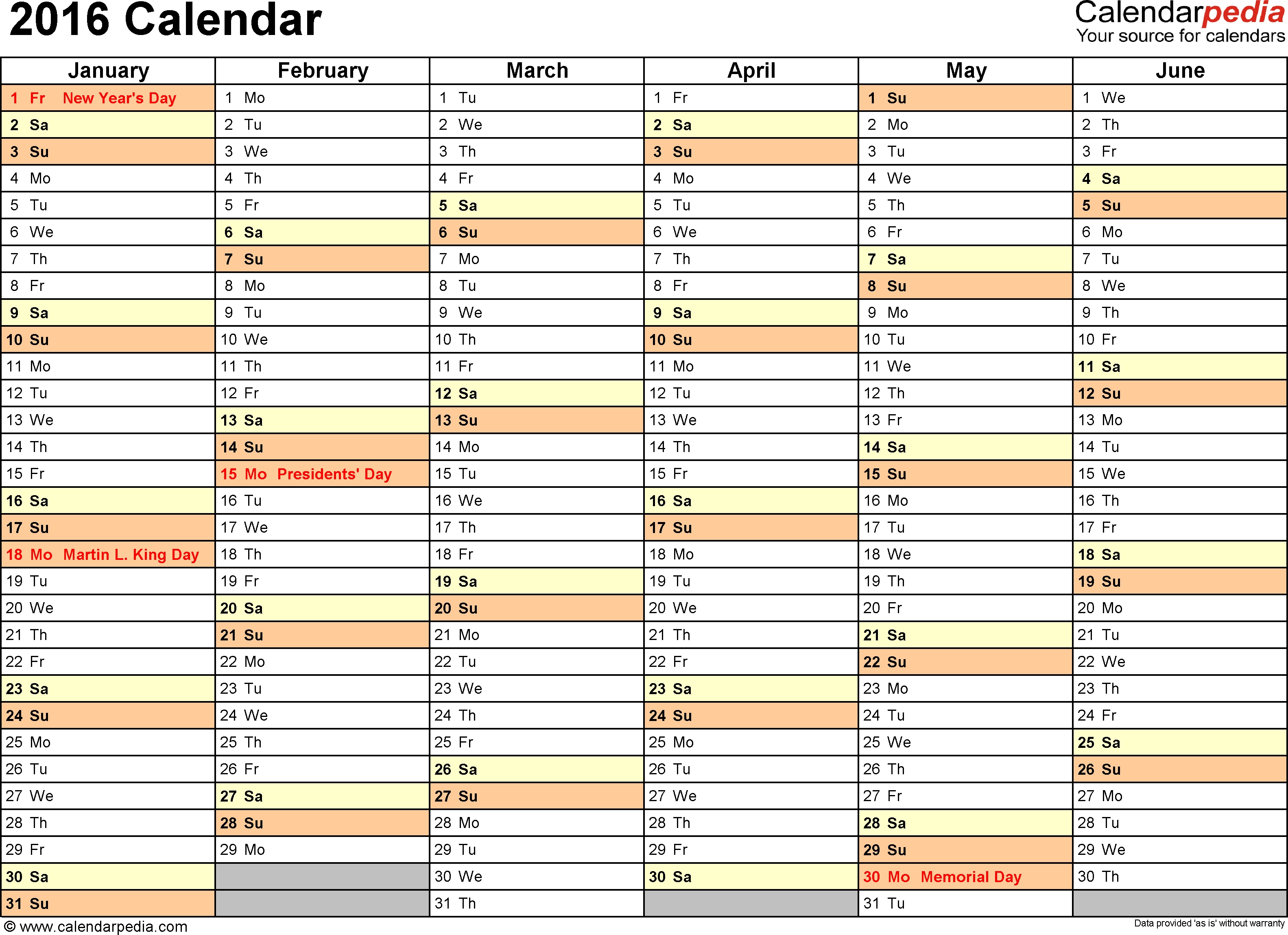 2016 Calendar - Download 16 Free Printable Excel Templates-Free Six Month Calendar Template