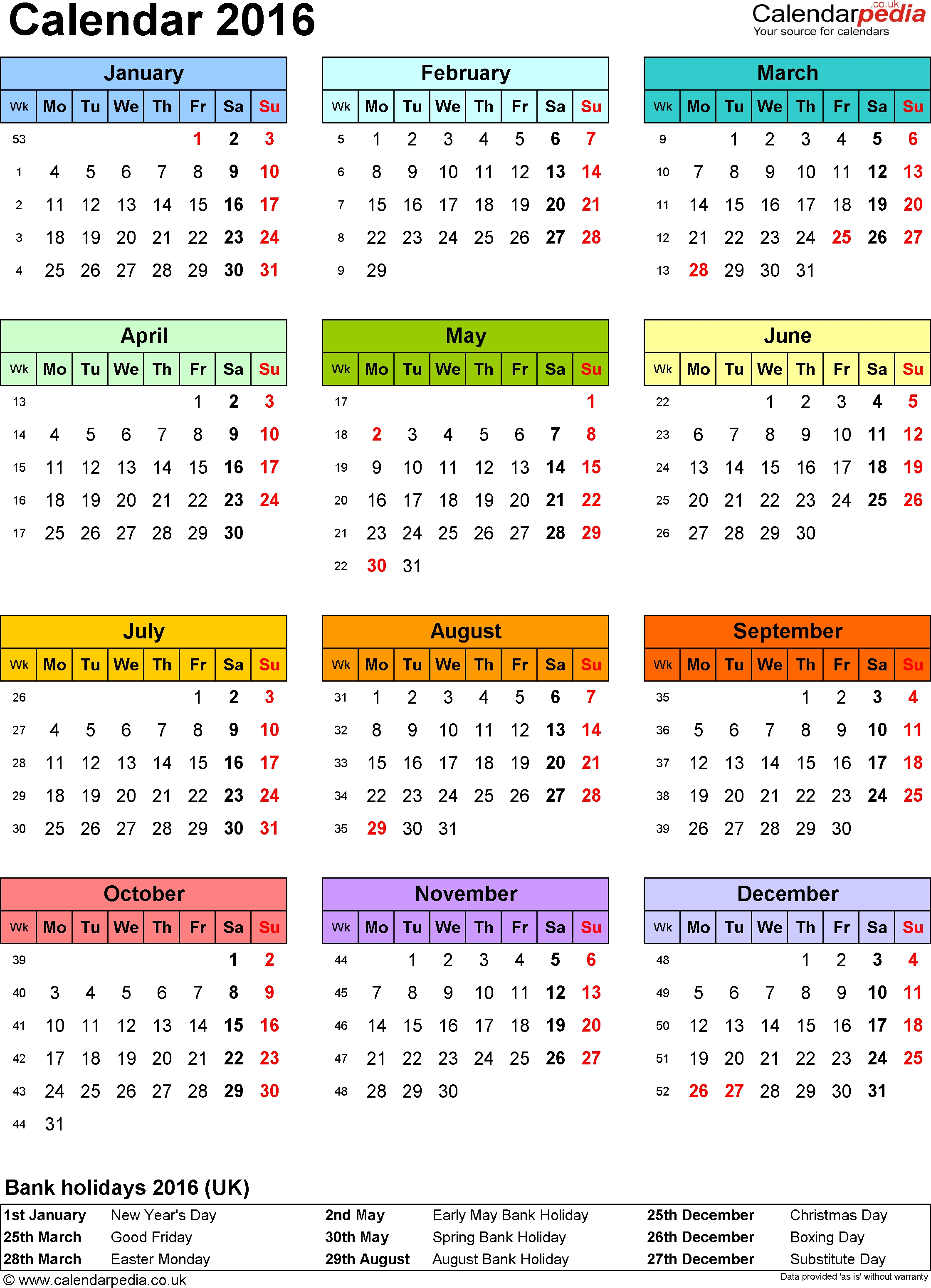 2016 Calendar - Free Large Images | Printables | Printable-5X8 Calendar Free Template