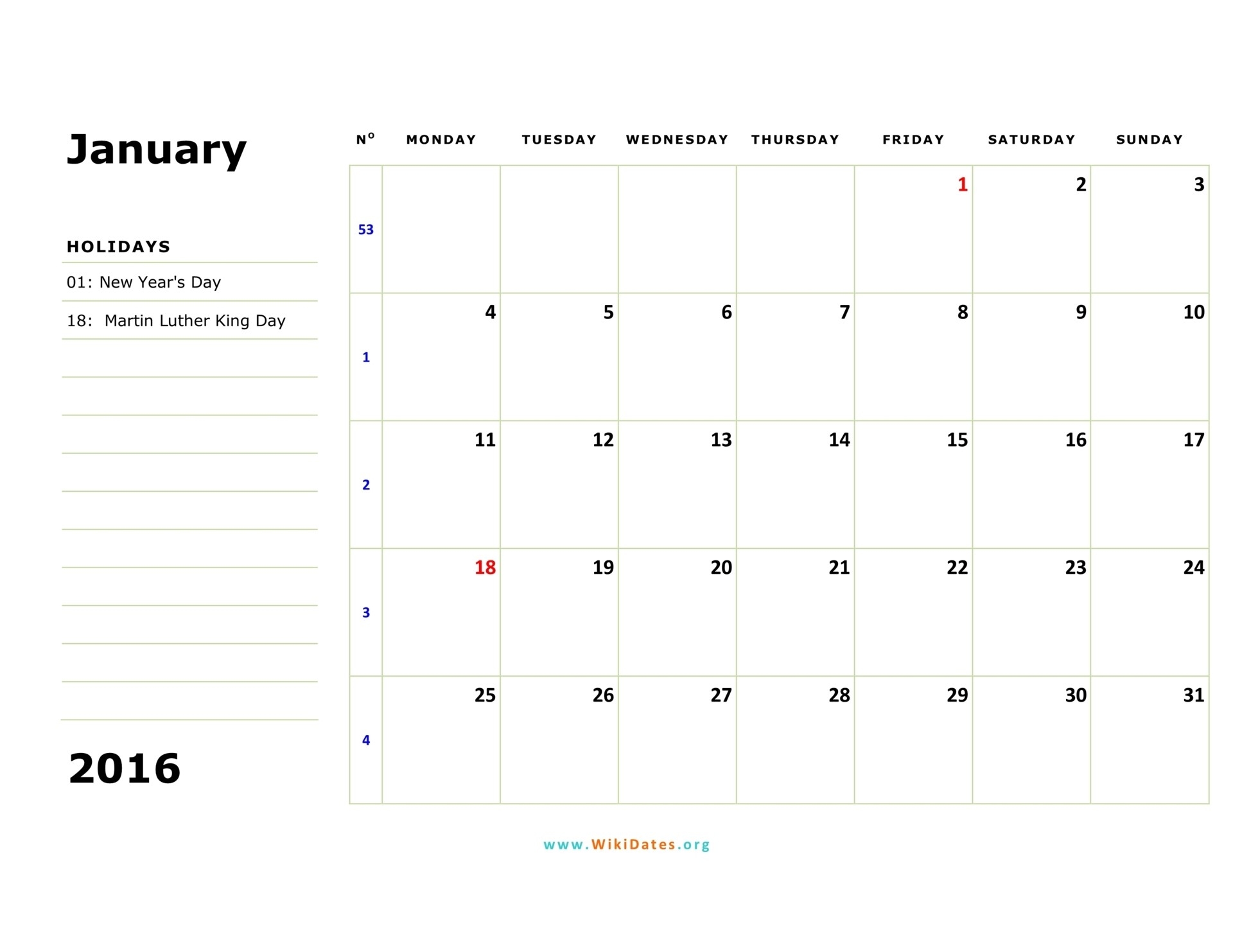 2016 Monthly Calendar Starts On A Monday | Calendar Template-Monthly Calendar Starting With Monday