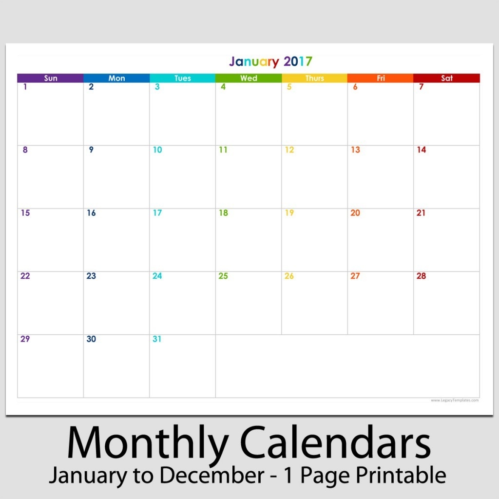 2017 - 12 Month Landscape Calendar - 8 1/2&quot; X 11&quot; | Legacy-8.5 X 11 Blank Printable Calender