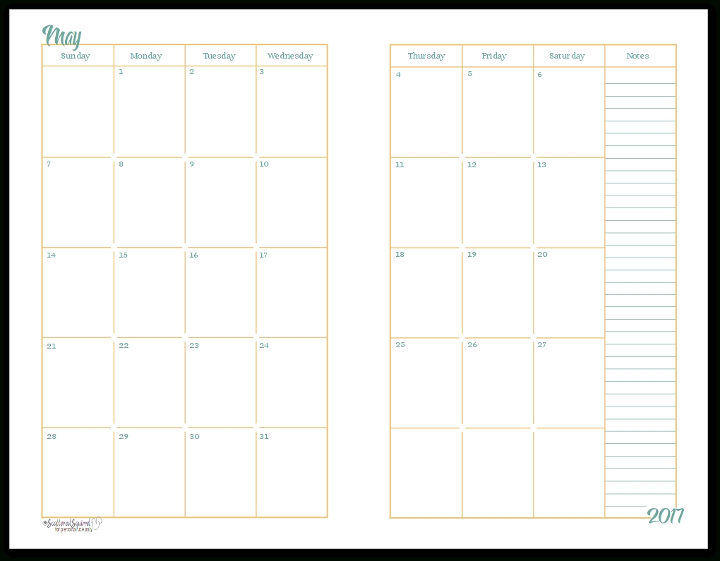 2017 Half-Size Monthly Calendar Printables | Daily Planners-2 Page Monthly Calendar Template