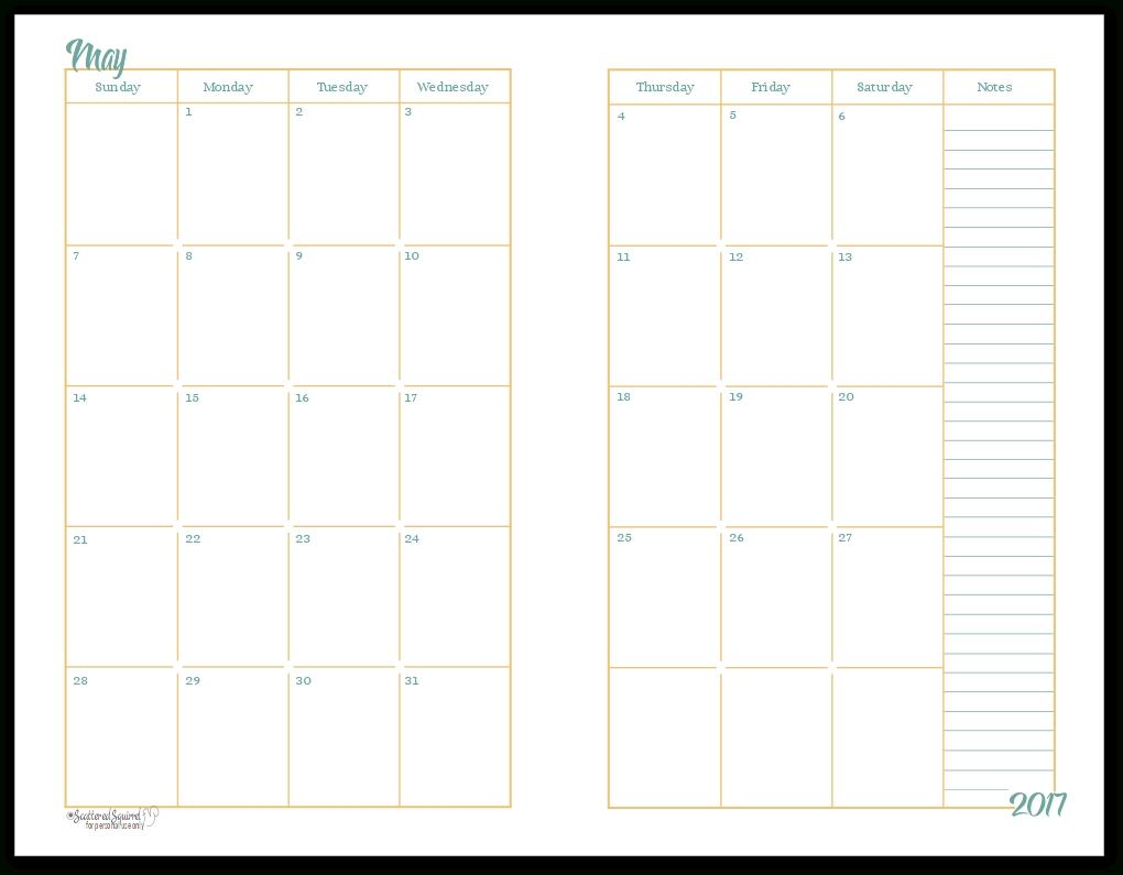 2017 Half-Size Monthly Calendar Printables | Daily Planners-Free Printable 2 Page Monthly Calendar
