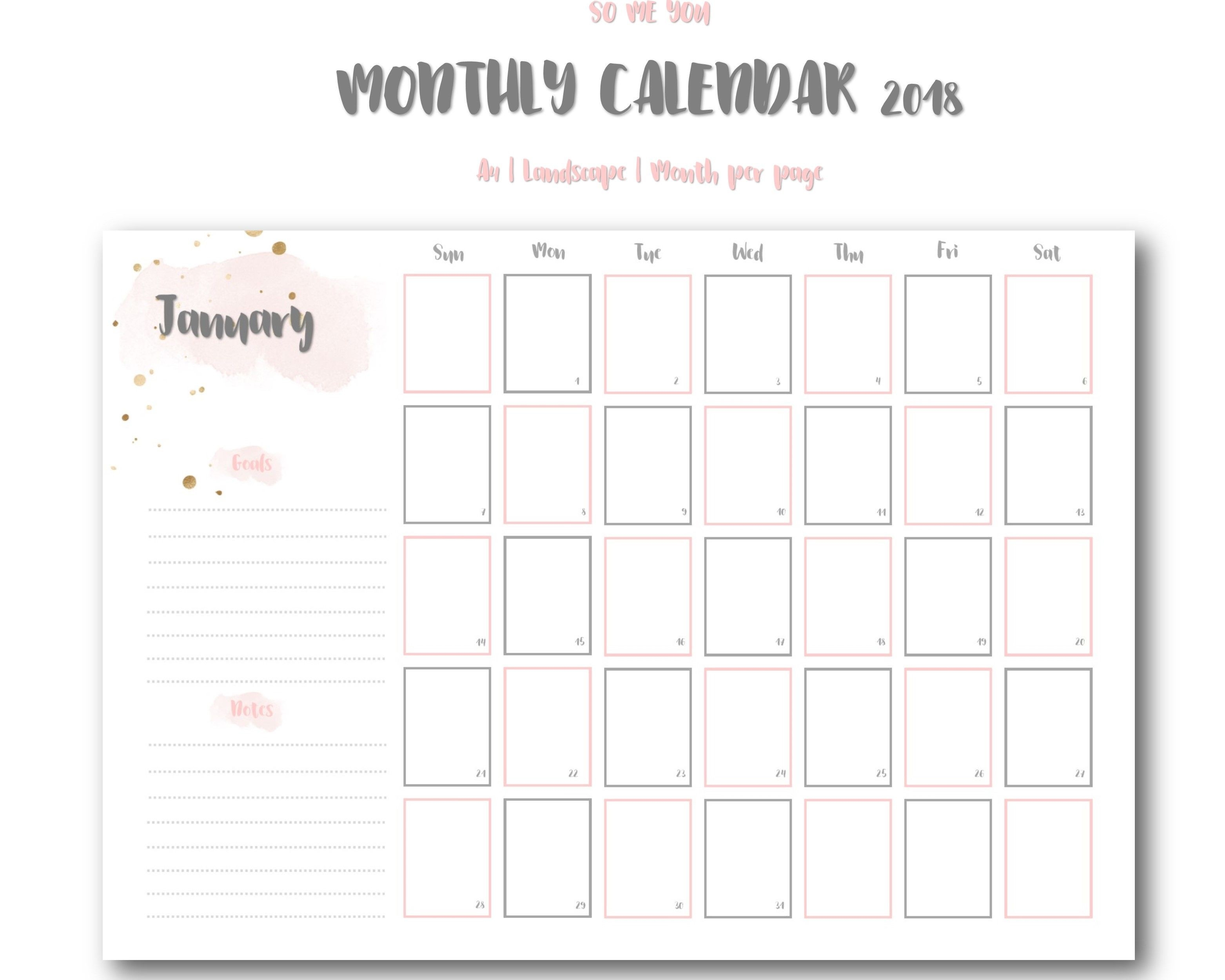 2018 12 Monthly Calendar Planner Printable Use This-Sun - Sat Monthly Calendar