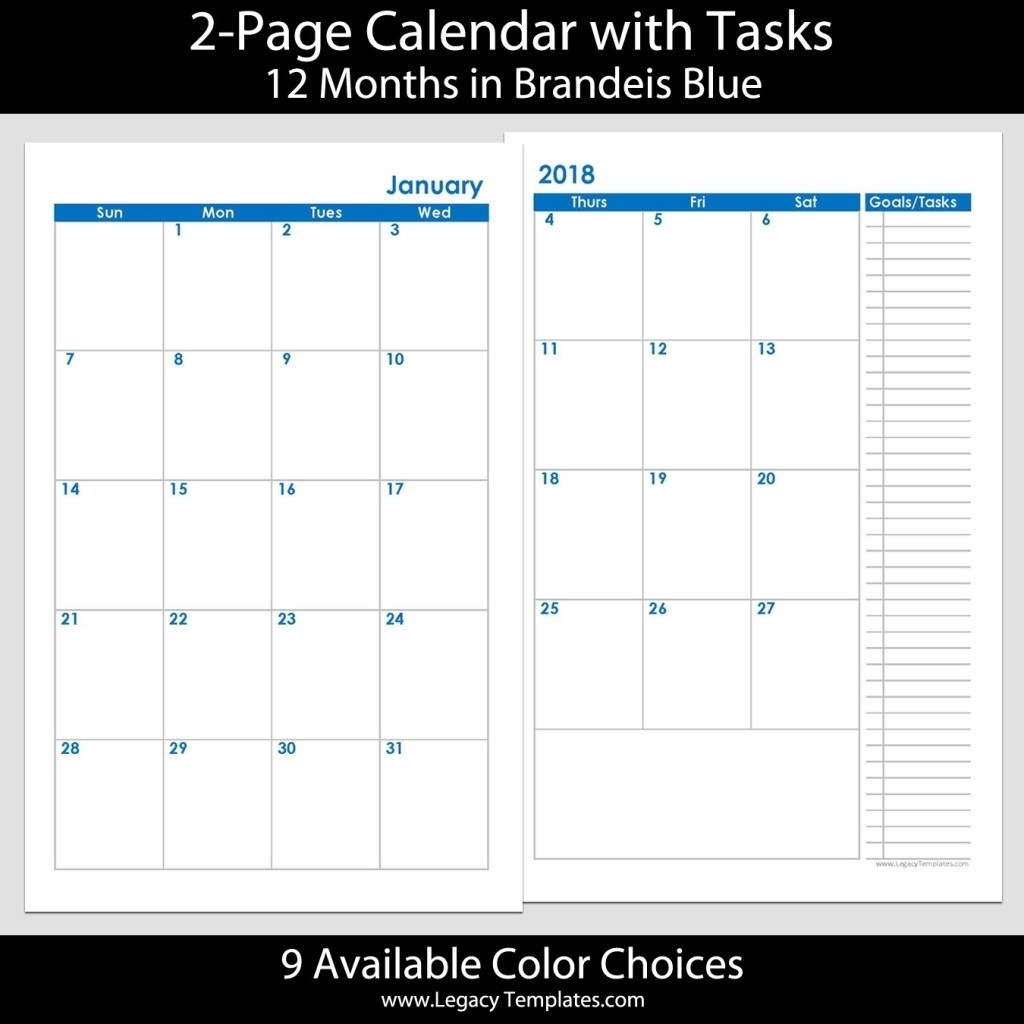 2018 12-Months 2-Page Calendar – 5.5 X 8.5 | Legacy-2 Page Calendar Template