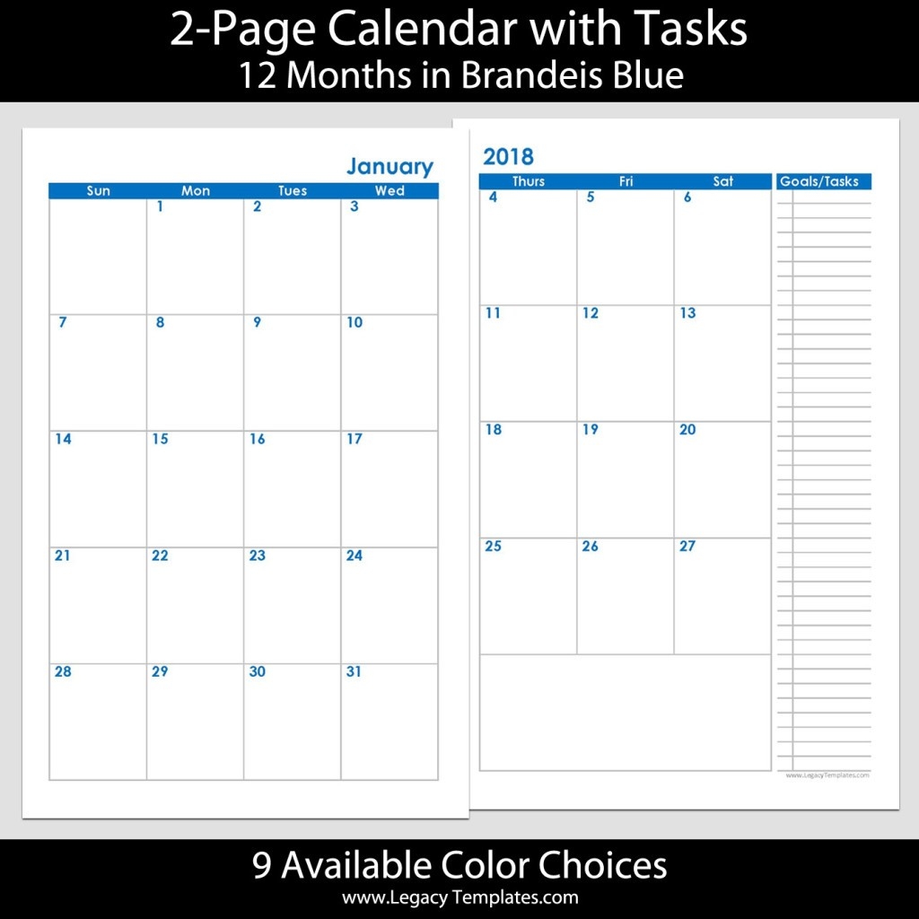 2018 12-Months 2-Page Calendar – 5.5 X 8.5 | Legacy Templates-Printable 5.5 X 8.5 Monthly Calendar