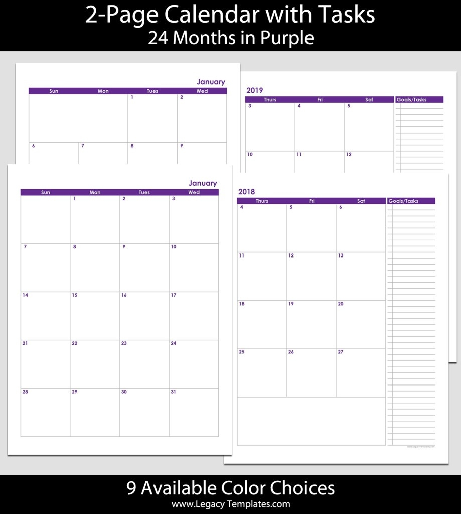 2018 &amp; 2019 24-Month 2-Page Calendar – 8 1/2″ X 11″ | Legacy-2 Page Calendar Template
