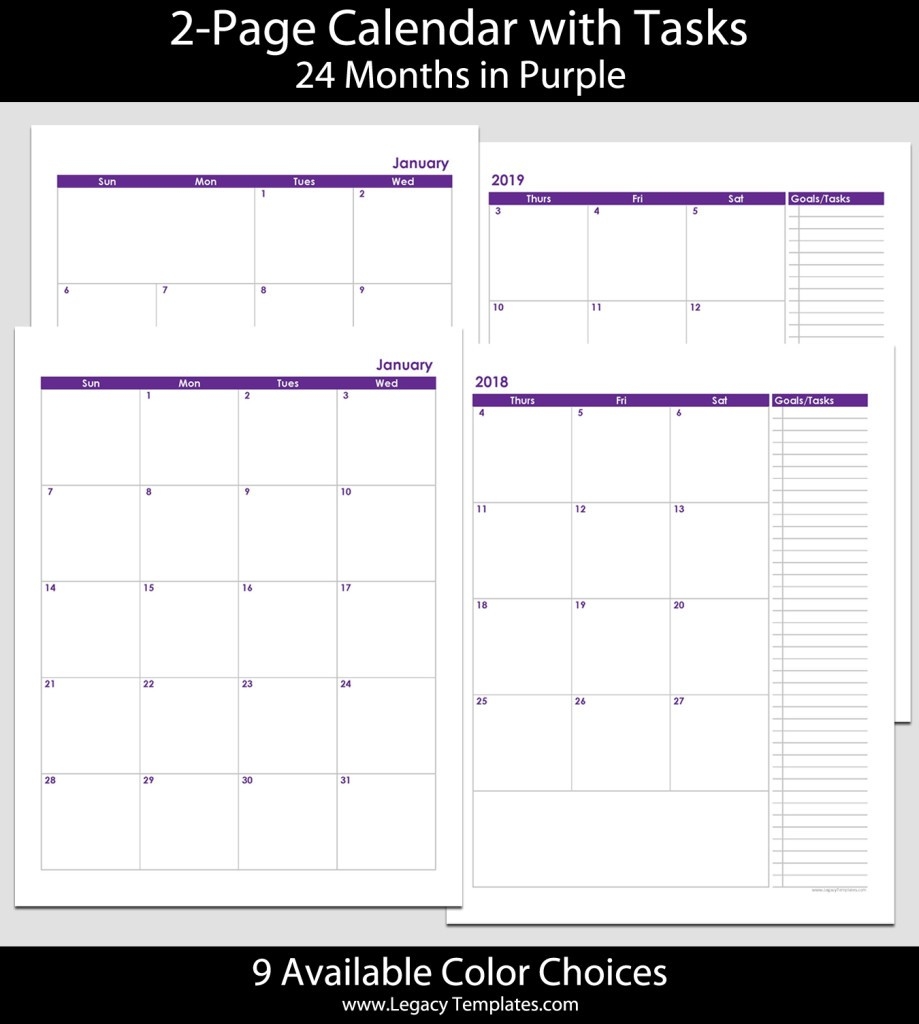 2018 &amp; 2019 24-Month 2-Page Calendar – 8 1/2″ X 11″ | Legacy-2 Page Monthly Calendar Template