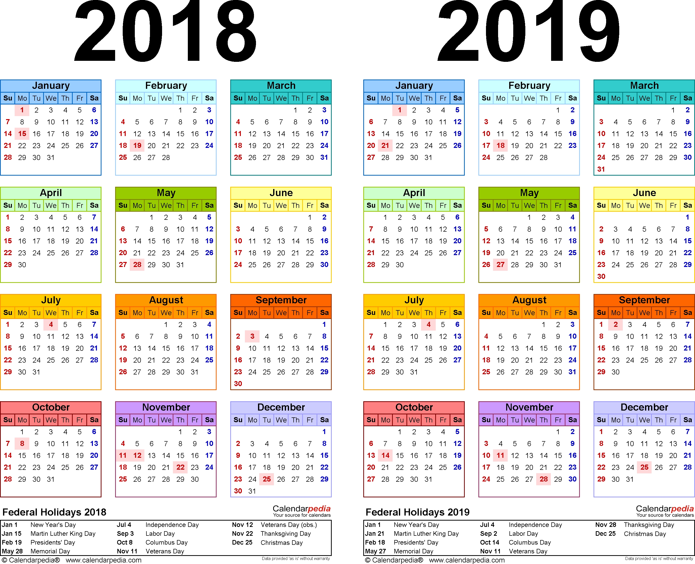 2018-2019 Calendar - Free Printable Two-Year Pdf Calendars-Printable 18 Month Blank Calendar