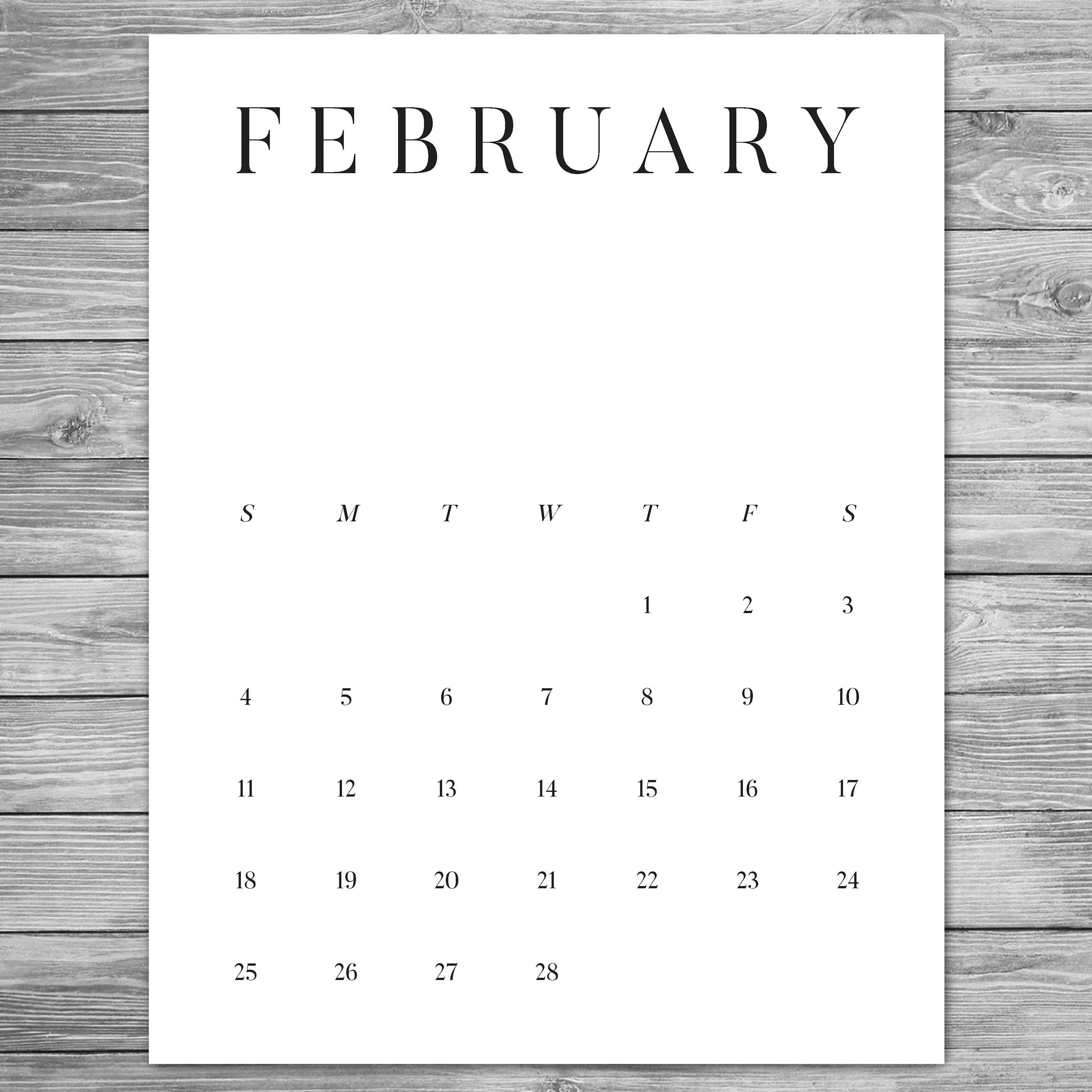 2018 2019 Printable Minimalist Monthly Calendar, Desk-Printable 8.5 By 11 Blank Calendar