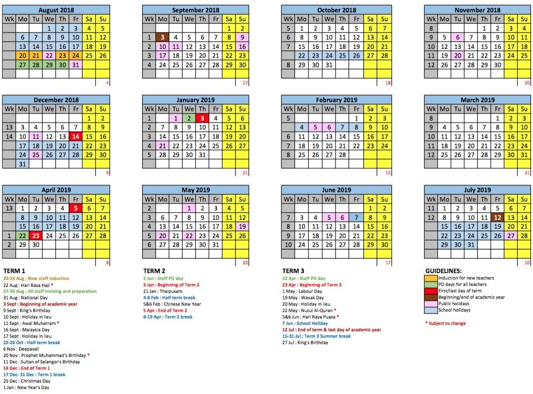 2018/2019 School Calendar - Gems International School Metropark-2020 International School Holidays Malaysia