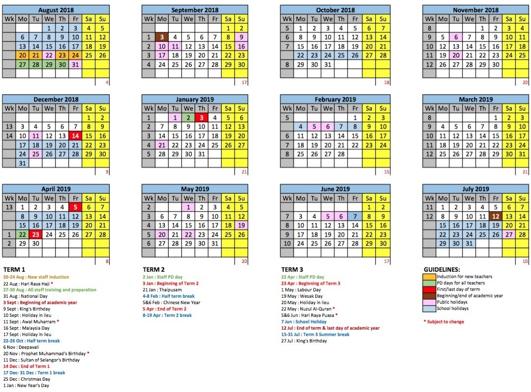 2018/2019 School Calendar - Gems International School Metropark-Malaysia School Holidays In 2020