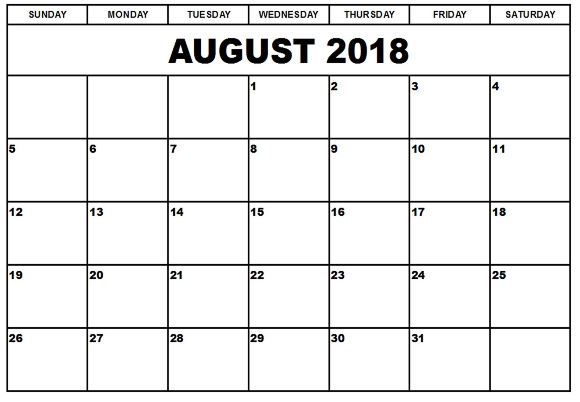 2018 August Calendar Printable Monthly Template - July 2020-August Monthly Calendar Template