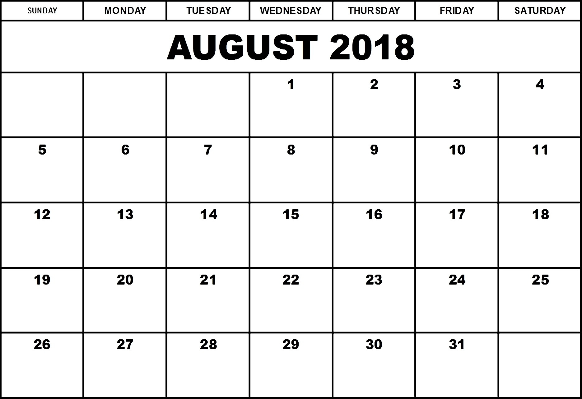 2018 August Calendar Printable Monthly Template - July 2020-August Monthly Calendar Template