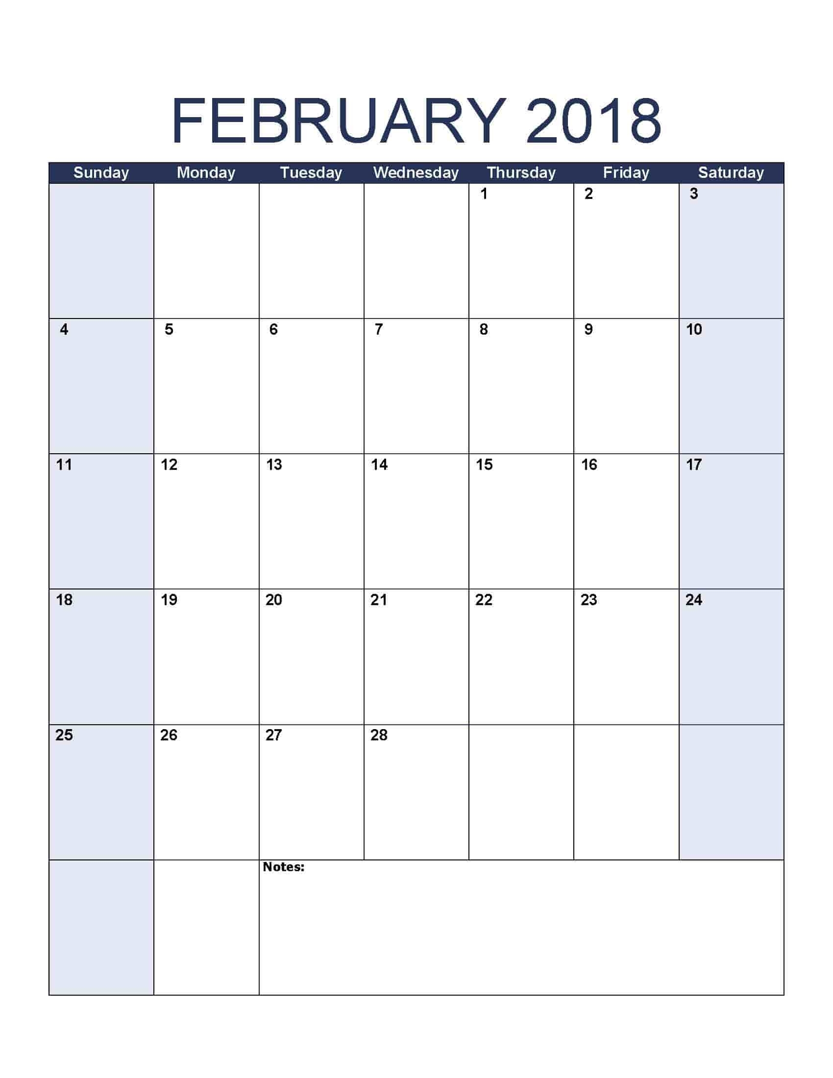 2018 Calendar - Printable Calendar Templates (Free Download)-Printable 8.5 By 11 Blank Calendar