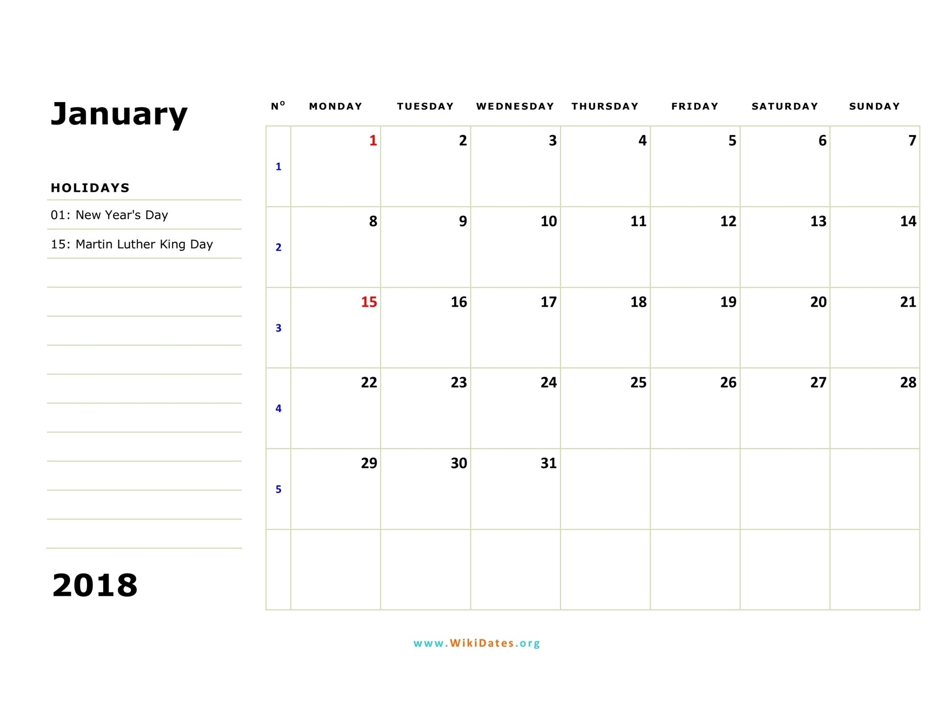 Monthly Calendar Monday Start Week | Calendar Template Printable