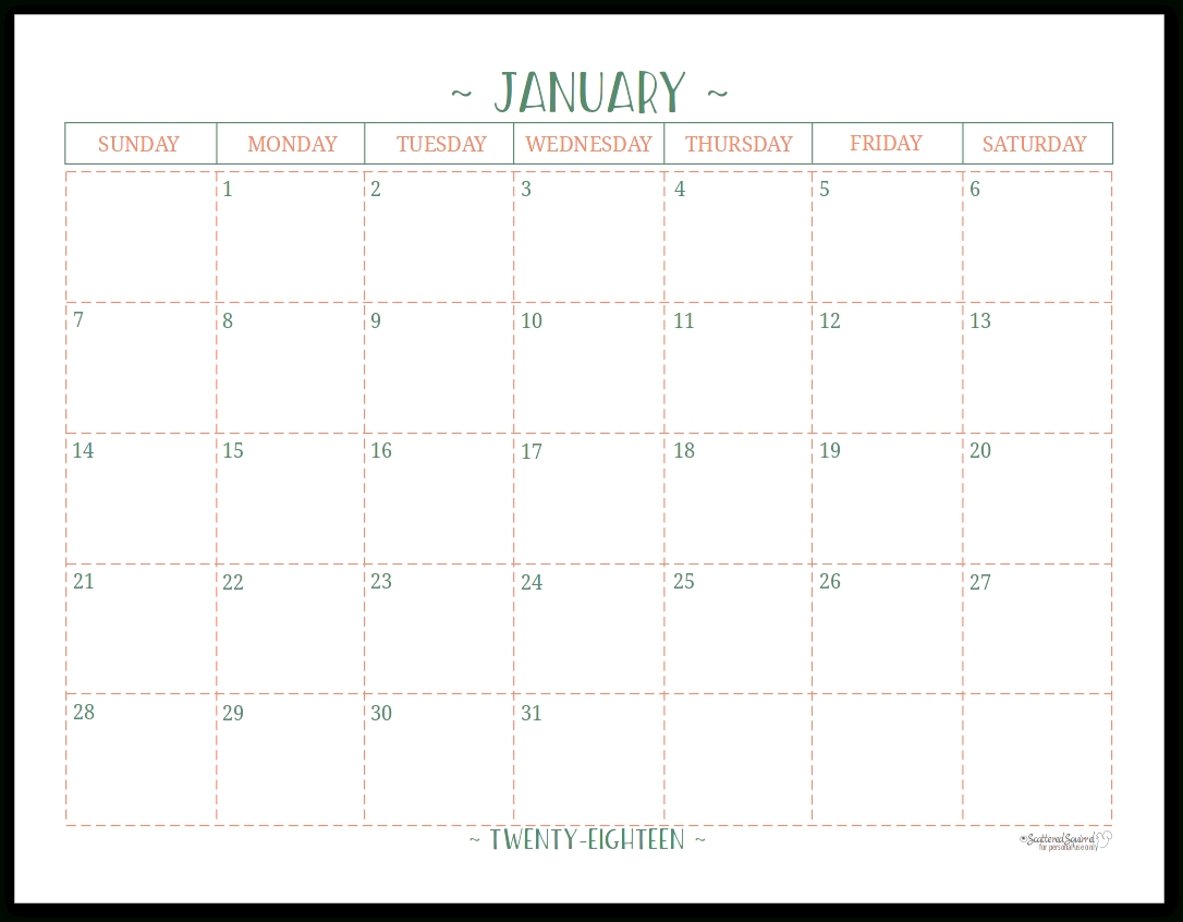 2018 Dated Monthly Calendars - Single Page Edition-Scattered Squirrel Monthly Calendar