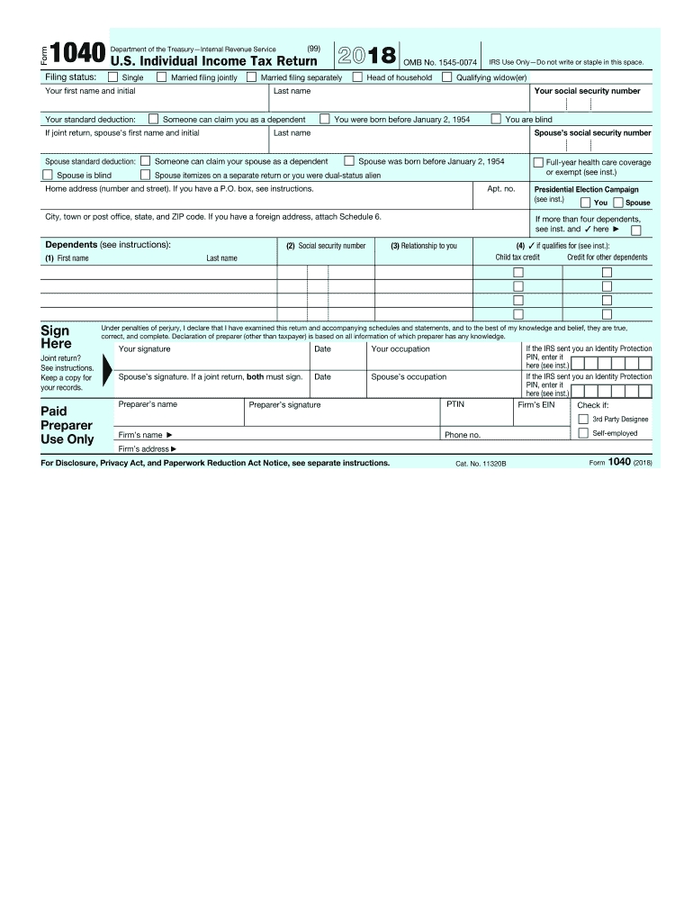 2018 Form Irs 1040 Fill Online, Printable, Fillable, Blank-Blank Tax Forms Printable