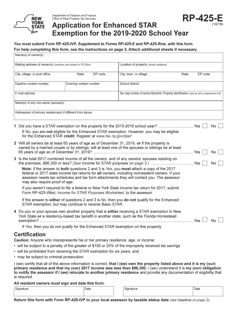 2018 Form Ny Rp-425-E Fill Online, Printable, Fillable-Blank Printable W9 2020