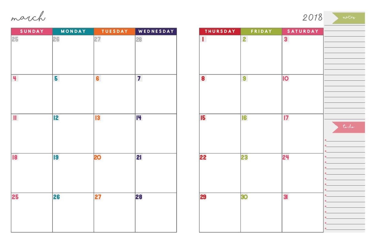 2018 Monthly Planner | Bullet Journal | Free Printable-Free Printable 2 Page Monthly Calendar