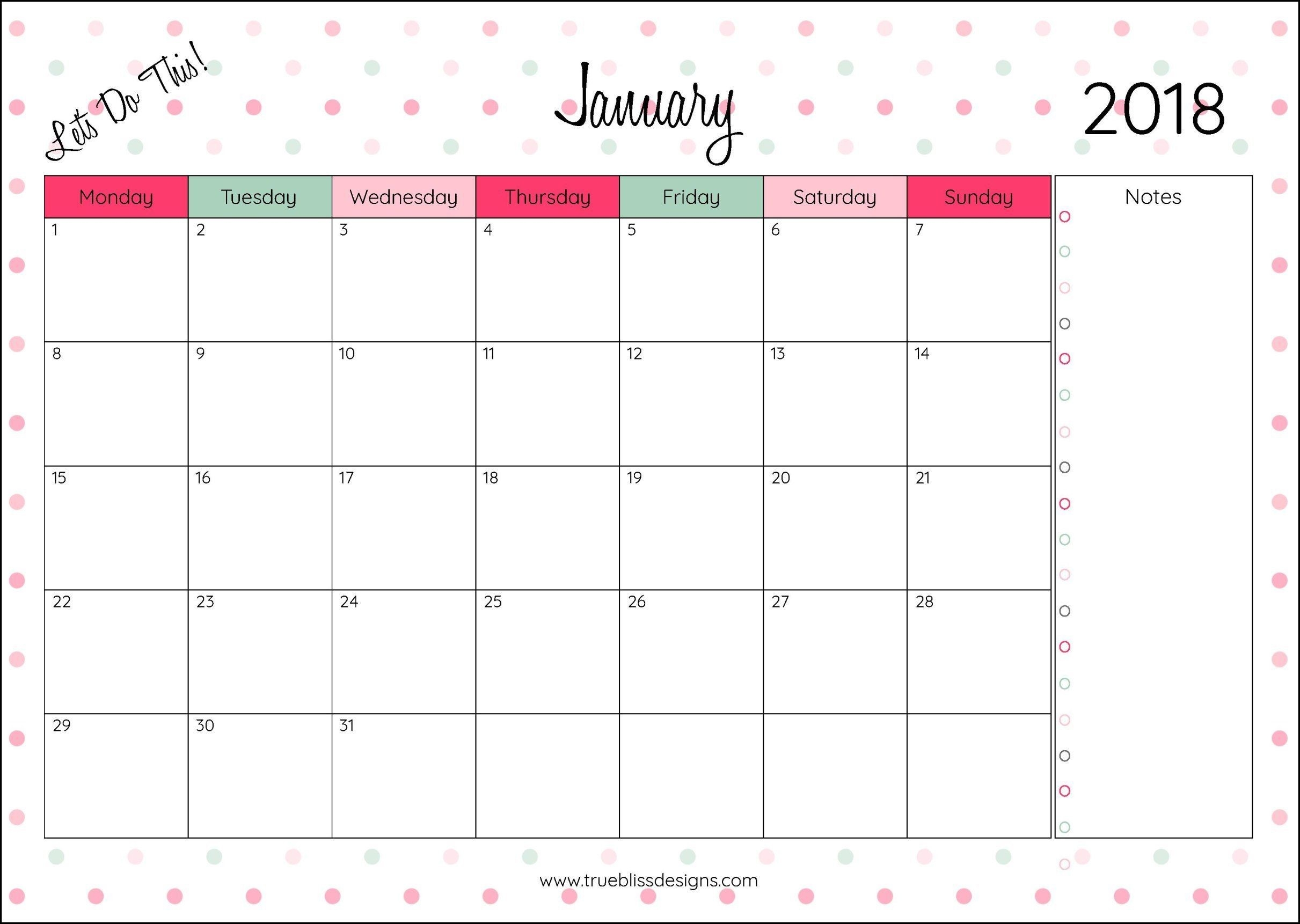 2018 Monthly Printable Calendar - Let&#039;s Do This | Lugares-Printable Monthly At A Glance Calendar