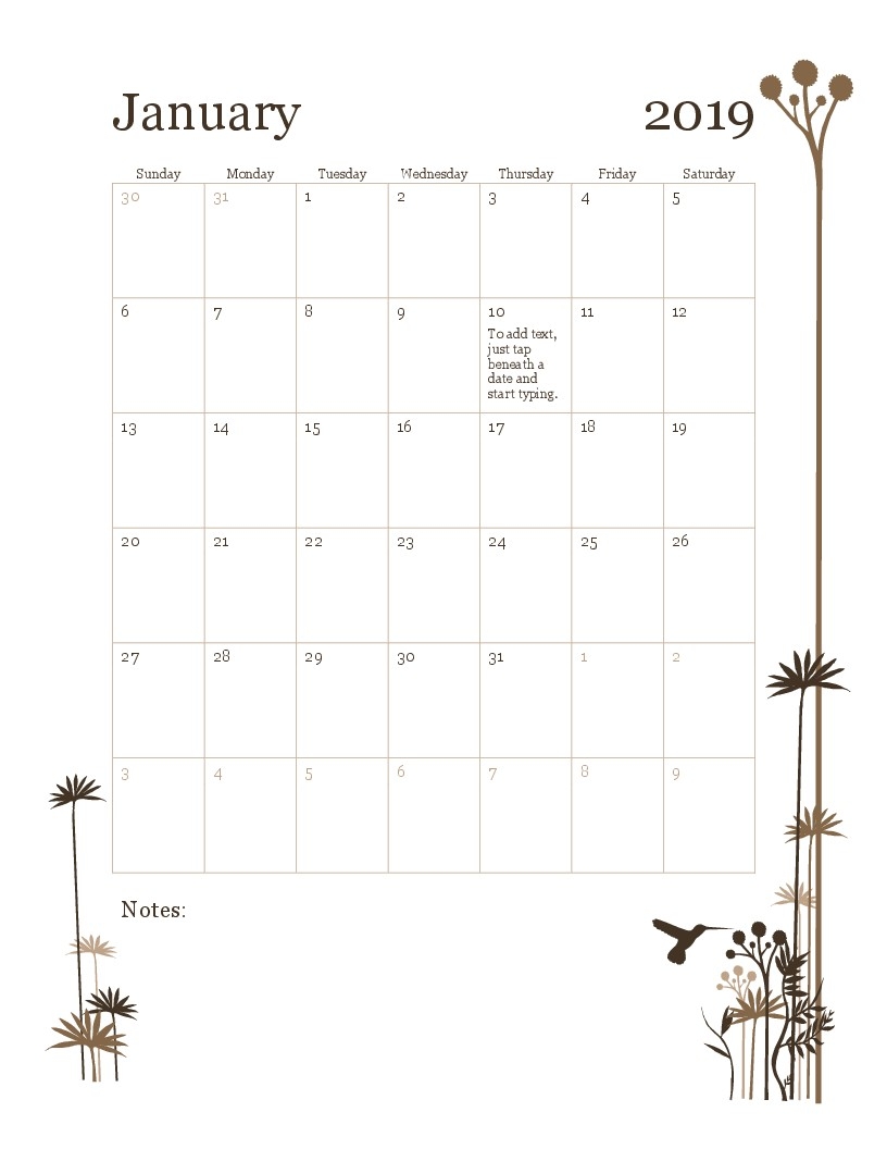 2019 12-Month Calendar (Sun-Sat)-Sun - Sat Monthly Calendar