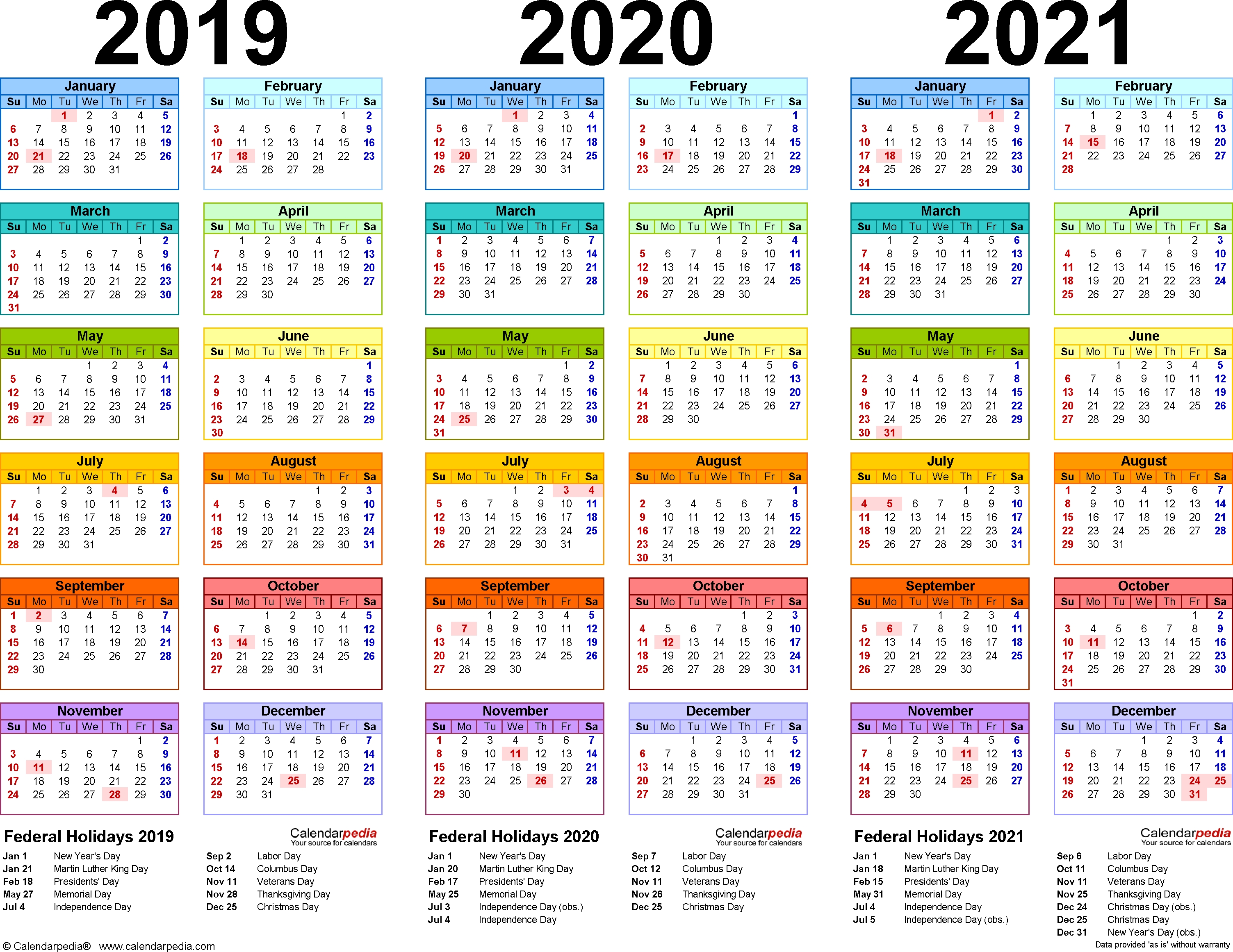 2019/2020/2021 Calendar - 4 Three-Year Printable Pdf Calendars-January 2020 Calendar Mahalaxmi