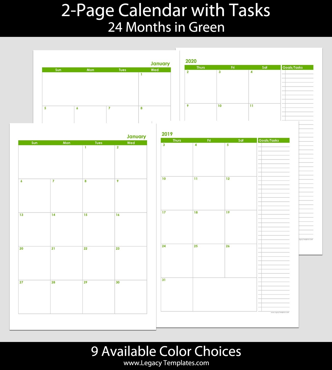 2019 &amp; 2020 24-Months 2-Page Calendar – A4 | Legacy Templates-2 Page Monthly Calendar Printable 2020