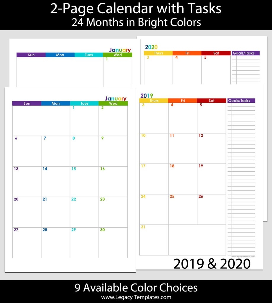 2019 &amp; 2020 24-Months 2-Page Calendar – A5 | Legacy Templates-2020 2 Page Monthly Calendar Printable