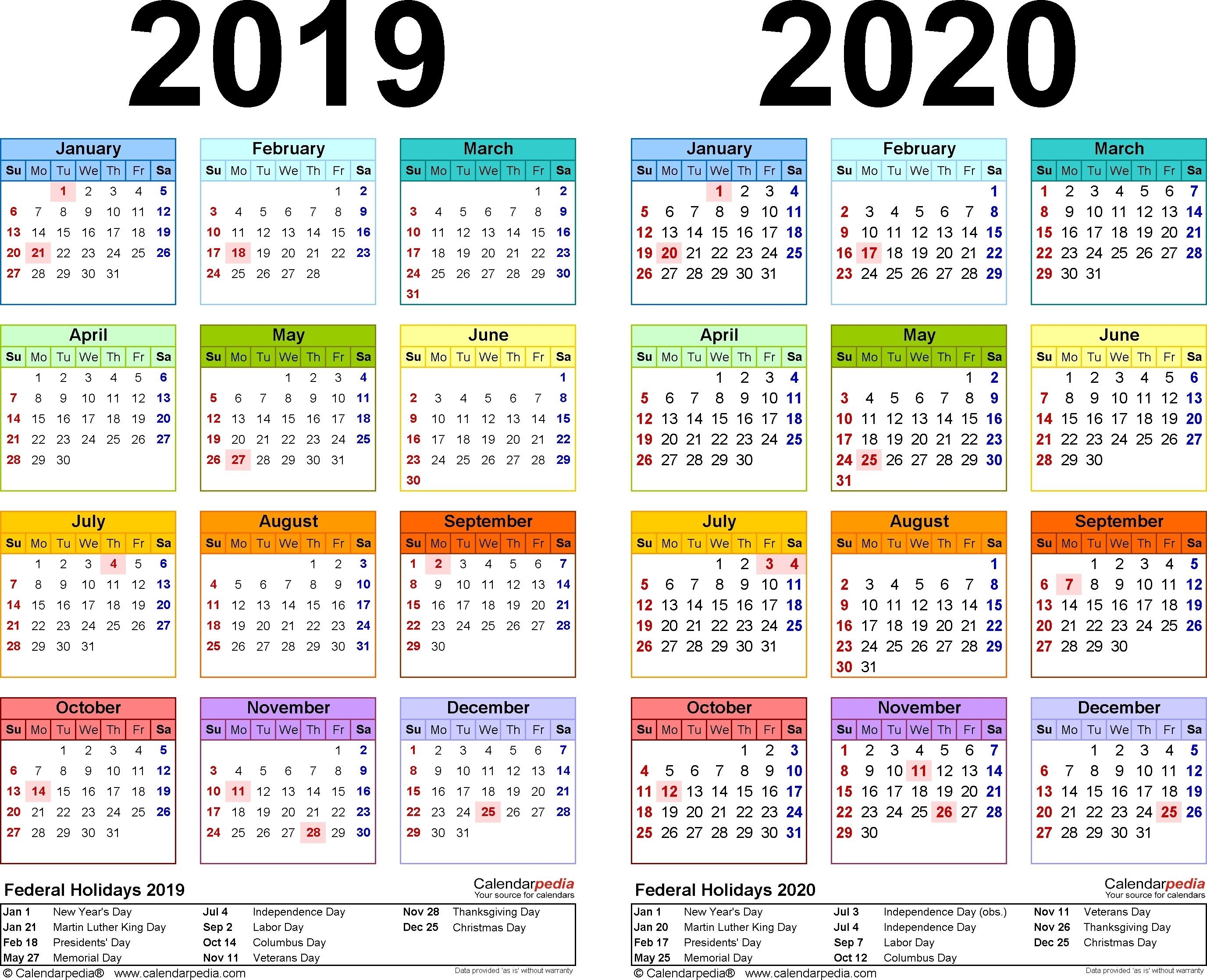 2019-2020 Calendar - Free Printable Two-Year Excel Calendars-6 Month Calendar 2020 Template Free