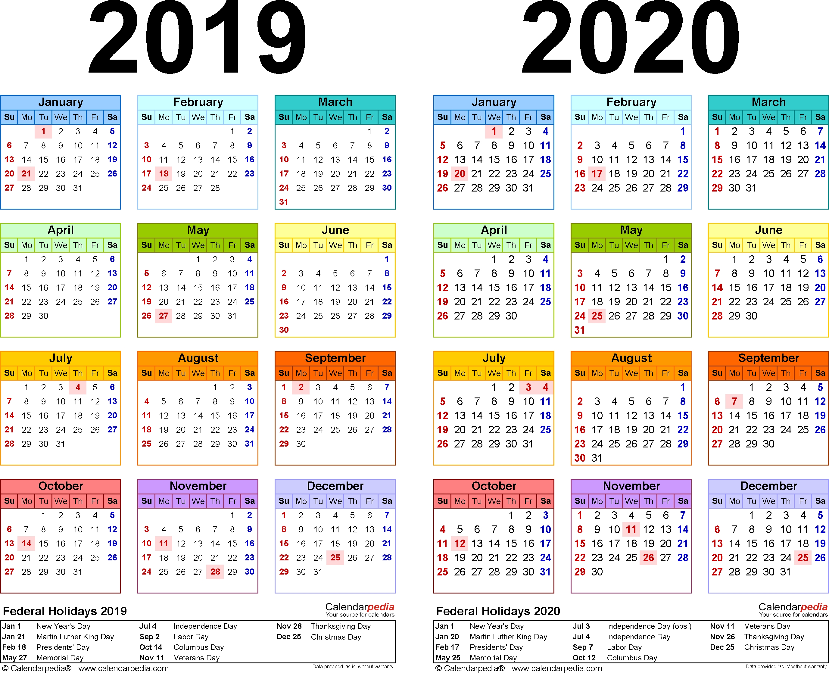 2019-2020 Calendar - Free Printable Two-Year Pdf Calendars-2 Page Monthly Calendar 2020 Printable Free