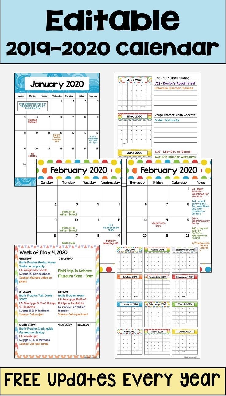 2019-2020 Calendar Printable And Editable With Free Updates-Calendar 2020 Template For Summer Camp Schedule