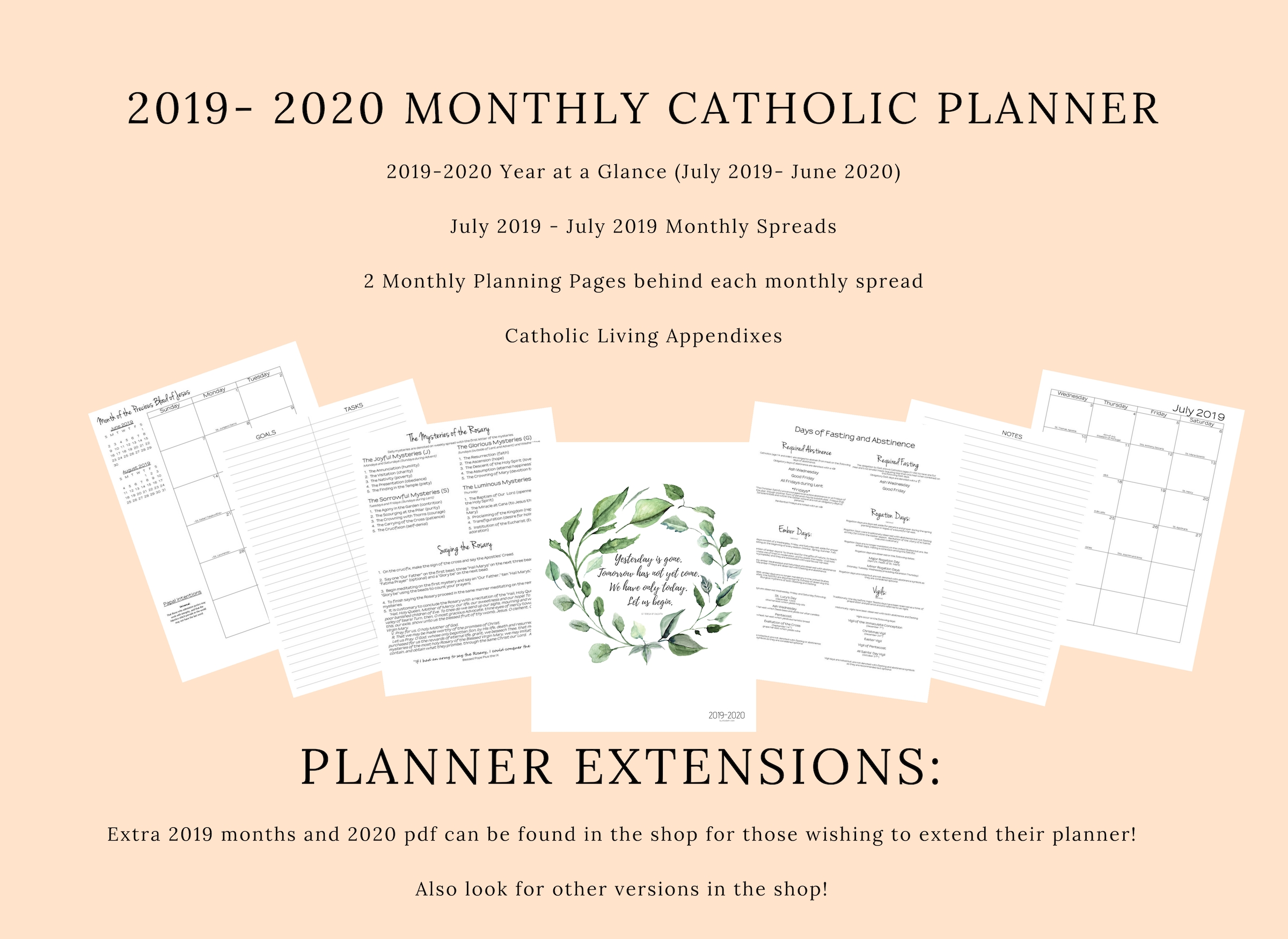 2019- 2020 Catholic Monthly Planner-2020 Catholic Monthly Calendar Printable